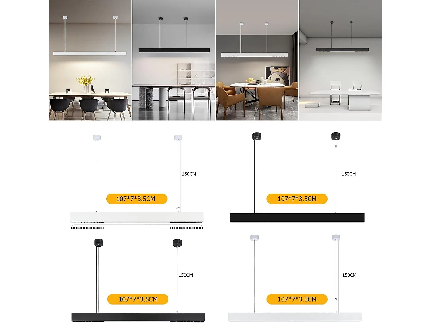 NETTLIFE Suspension LED Noir Diam.107CM Moderne 32W Dimmable Aluminium Hauteur Réglable avec Télécommande Long Linéaire pour Salle à Manger Bureau