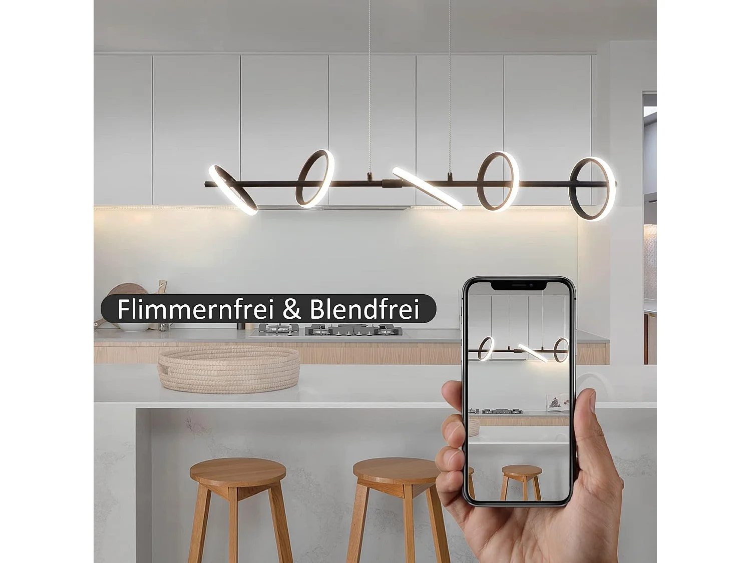 NETTLIFE Nowoczesna lampa wisząca LED Czarna średnica 106 cm Ściemnialna konstrukcja pierścienia z pilotem 42 W Metalowa regulowana wysokość do salonu