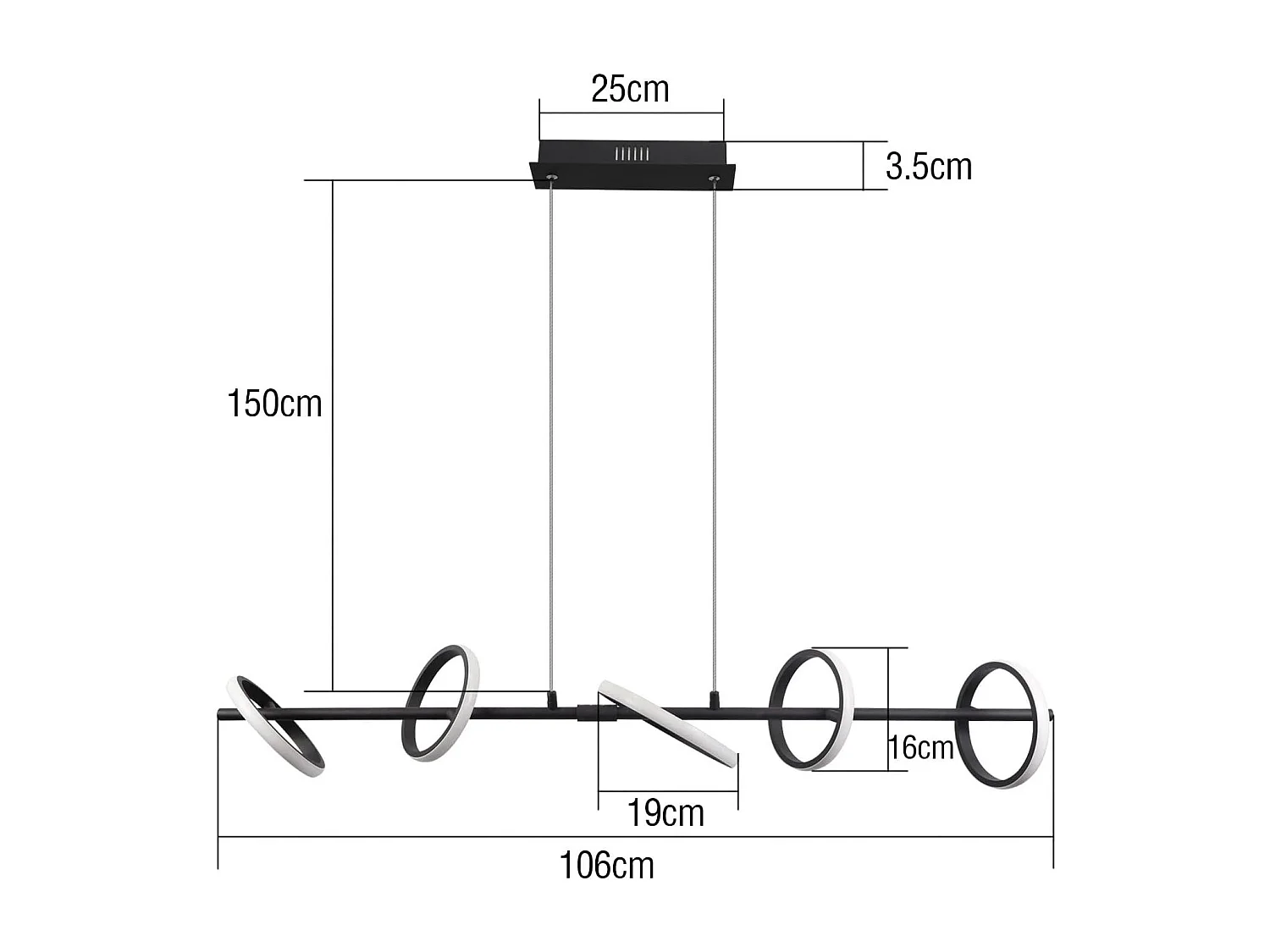 NETTLIFE Nowoczesna lampa wisząca LED Czarna średnica 106 cm Ściemnialna konstrukcja pierścienia z pilotem 42 W Metalowa regulowana wysokość do salonu