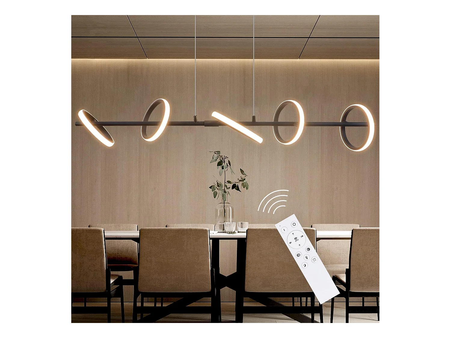 NETTLIFE Suspension LED Moderne Noir Diam.106CM Anneau Design Dimmable avec Télécommande 42W Métal Hauteur Réglable pour Salle à Manger Salon