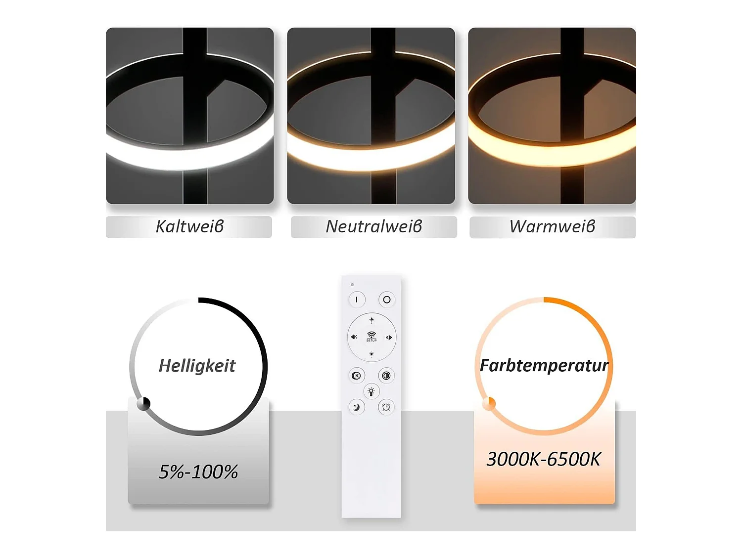 NETTLIFE Lámpara Colgante LED Moderna Negro Diam.106CM Diseño de Anillo Regulable con Mando a Distancia 42W Metal Regulable en Altura para  Salón