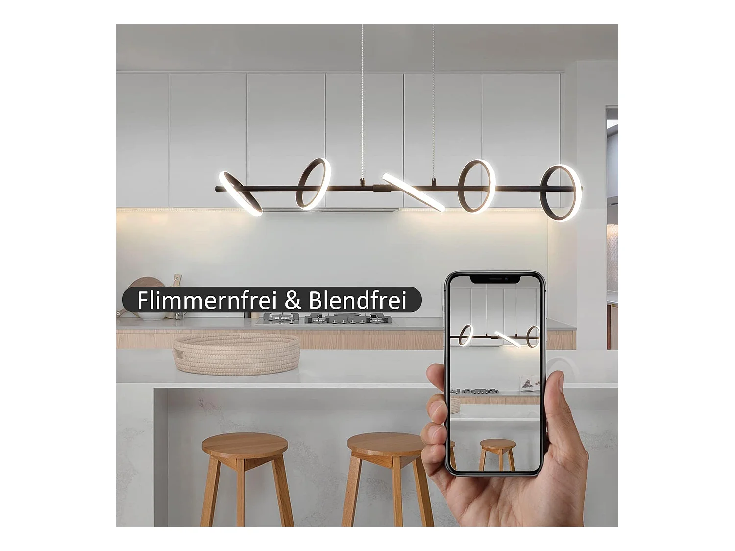 NETTLIFE Lámpara Colgante LED Moderna Negro Diam.106CM Diseño de Anillo Regulable con Mando a Distancia 42W Metal Regulable en Altura para  Salón