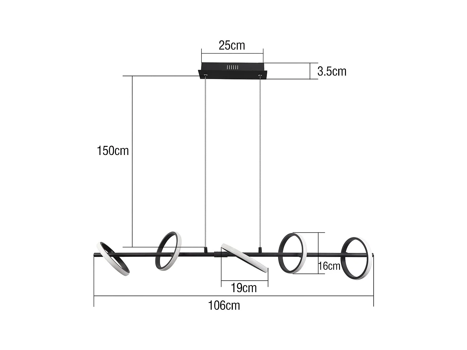 NETTLIFE Lámpara Colgante LED Moderna Negro Diam.106CM Diseño de Anillo Regulable con Mando a Distancia 42W Metal Regulable en Altura para  Salón