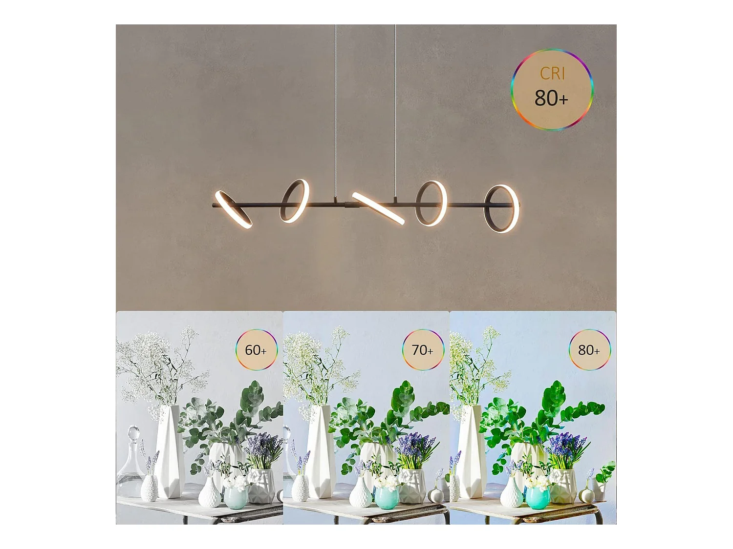 NETTLIFE Lámpara Colgante LED Moderna Negro Diam.106CM Diseño de Anillo Regulable con Mando a Distancia 42W Metal Regulable en Altura para  Salón