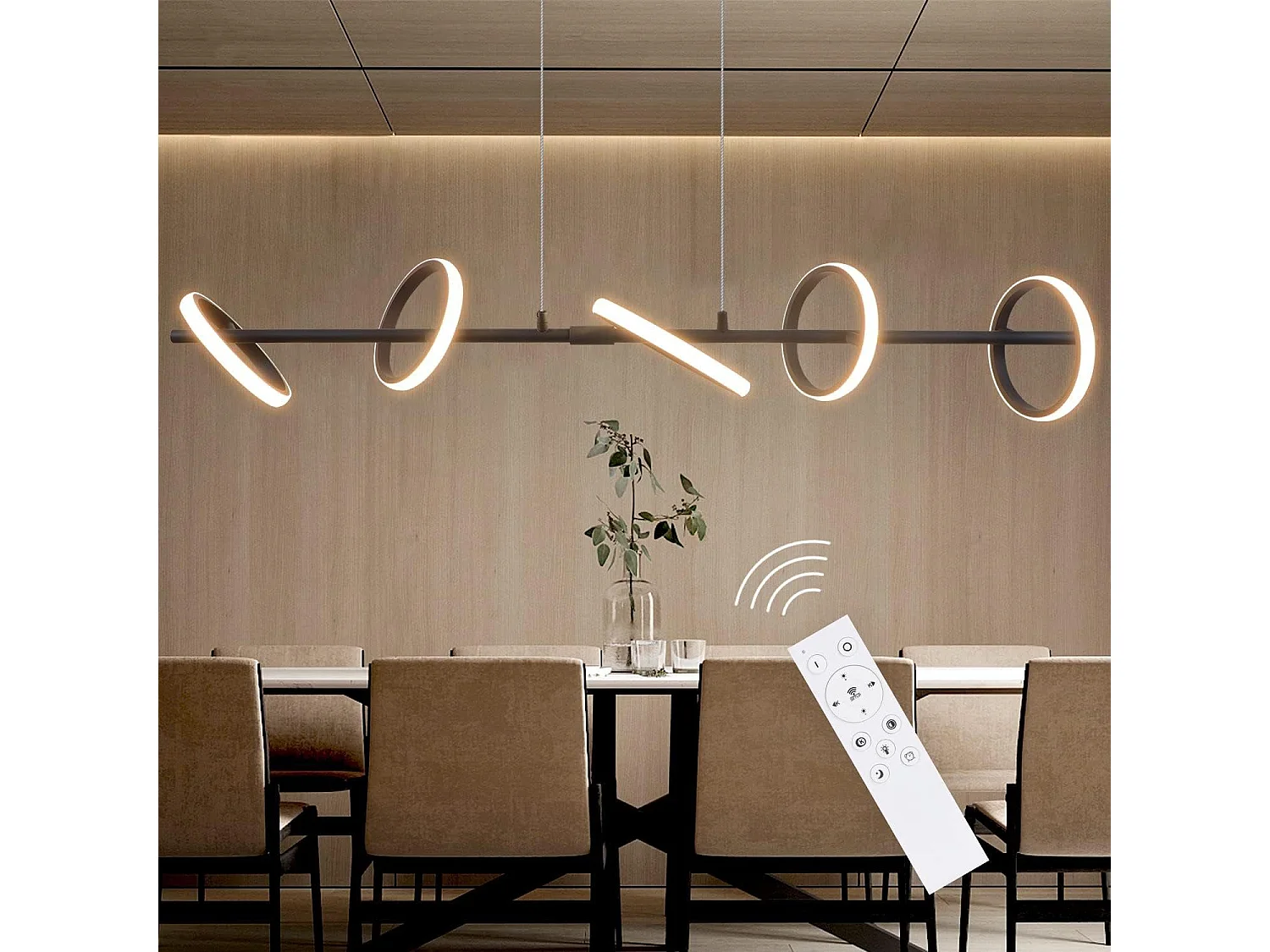 NETTLIFE Suspension LED Moderne Noir Diam.106CM Anneau Design Dimmable avec Télécommande 42W Métal Hauteur Réglable pour Salle à Manger Salon