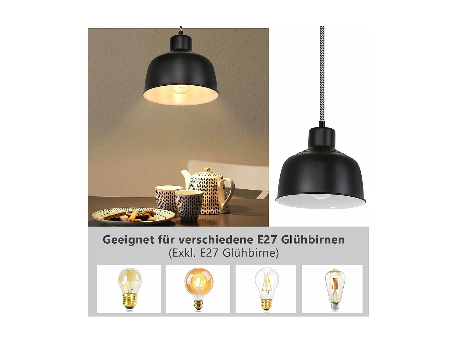 NETTLIFE Czarna metalowa lampa wisząca E27 średnica 170cm zabytkowa lampa stołowa przemysłowa 1 żarówka do salonu jadalnia sypialnia restauracja biuro