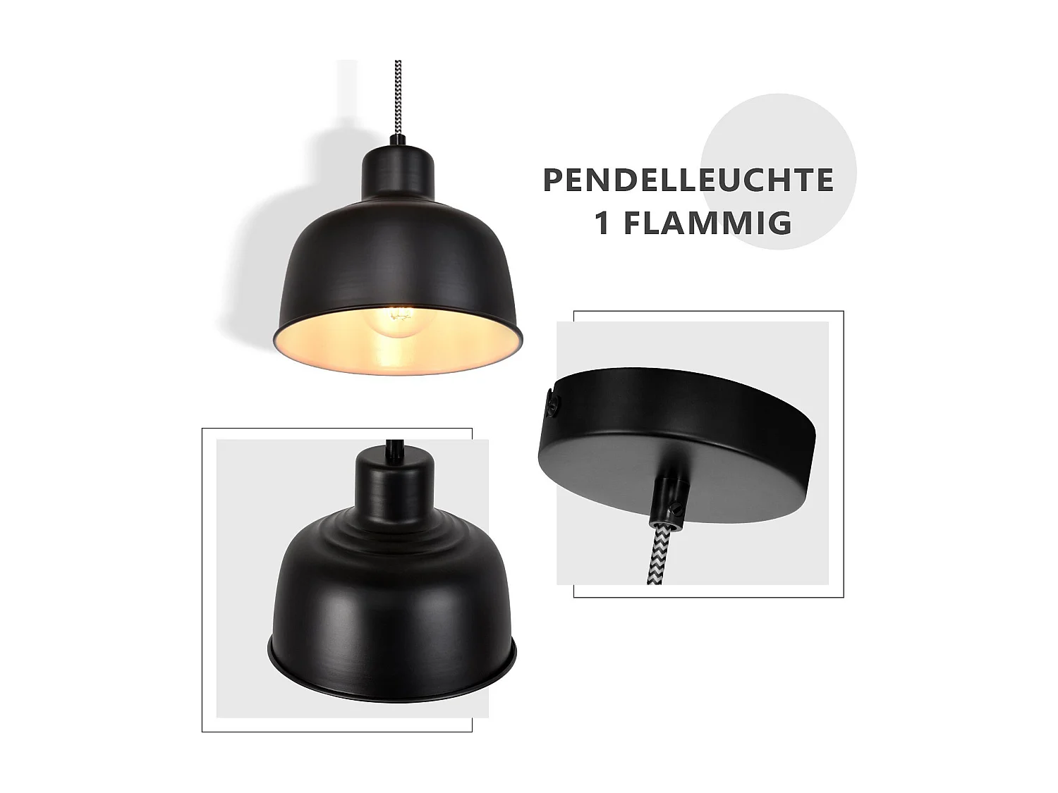 NETTLIFE Czarna metalowa lampa wisząca E27 średnica 170cm zabytkowa lampa stołowa przemysłowa 1 żarówka do salonu jadalnia sypialnia restauracja biuro