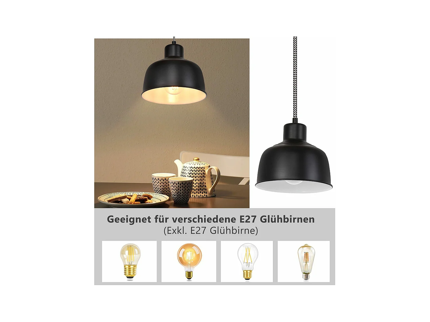 NETTLIFE Suspension Métal Noir E27 Diam.170cm Table à Vintage Lampe Industrielle 1 Ampoule pour Salon Salle à Manger Chambre Restaurant Bureau