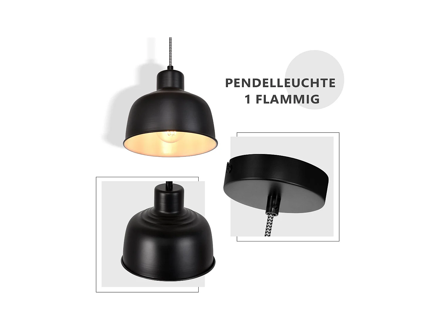 NETTLIFE Suspension Métal Noir E27 Diam.170cm Table à Vintage Lampe Industrielle 1 Ampoule pour Salon Salle à Manger Chambre Restaurant Bureau