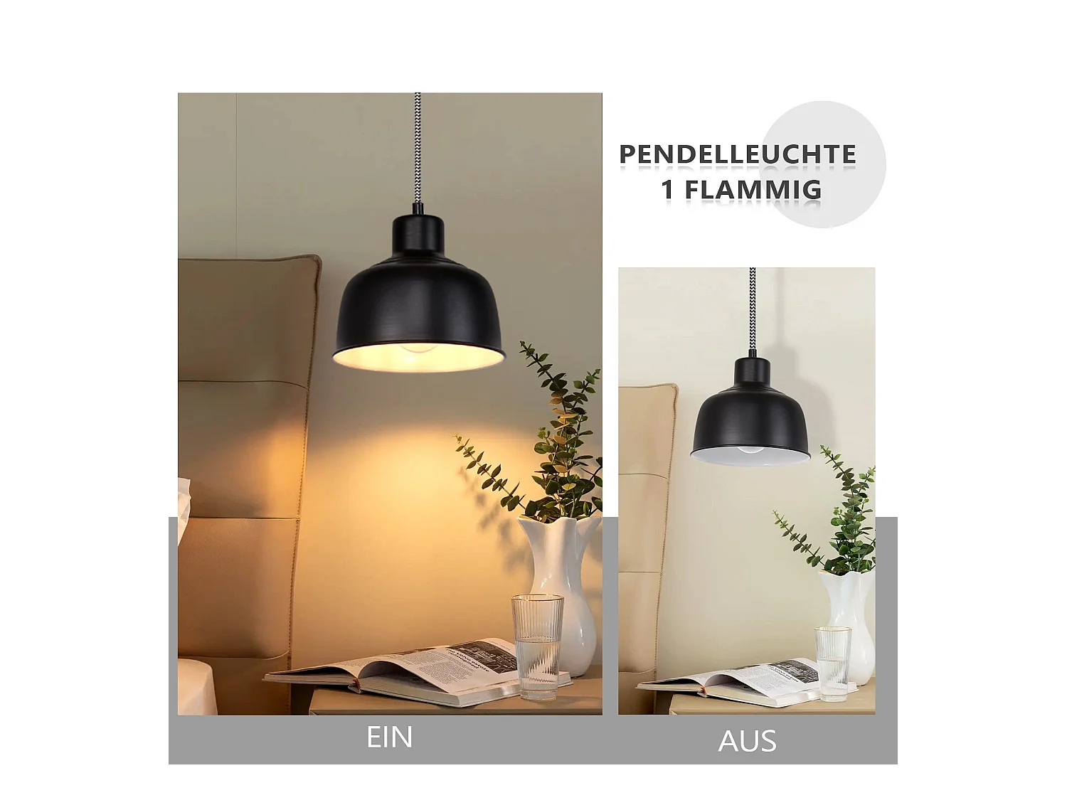 NETTLIFE Suspension Métal Noir E27 Diam.170cm Table à Vintage Lampe Industrielle 1 Ampoule pour Salon Salle à Manger Chambre Restaurant Bureau