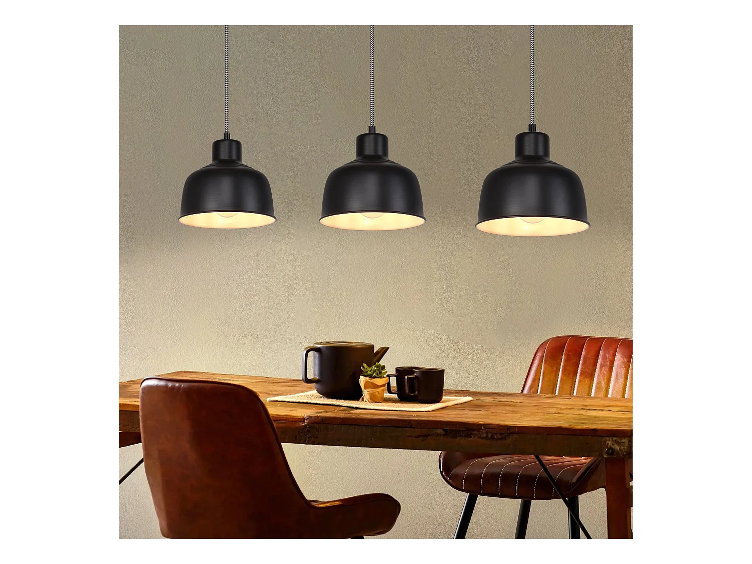 NETTLIFE Suspension Métal Noir E27 Diam.170cm Table à Vintage Lampe Industrielle 1 Ampoule pour Salon Salle à Manger Chambre Restaurant Bureau