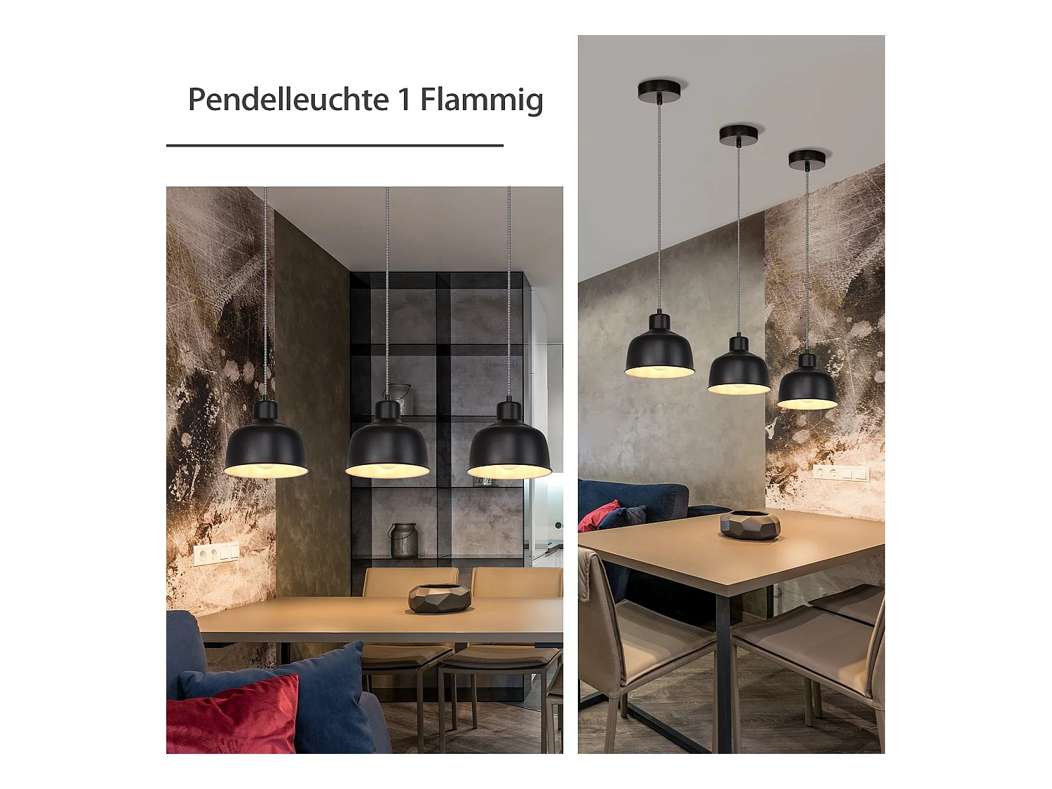 NETTLIFE Suspension Métal Noir E27 Diam.170cm Table à Vintage Lampe Industrielle 1 Ampoule pour Salon Salle à Manger Chambre Restaurant Bureau