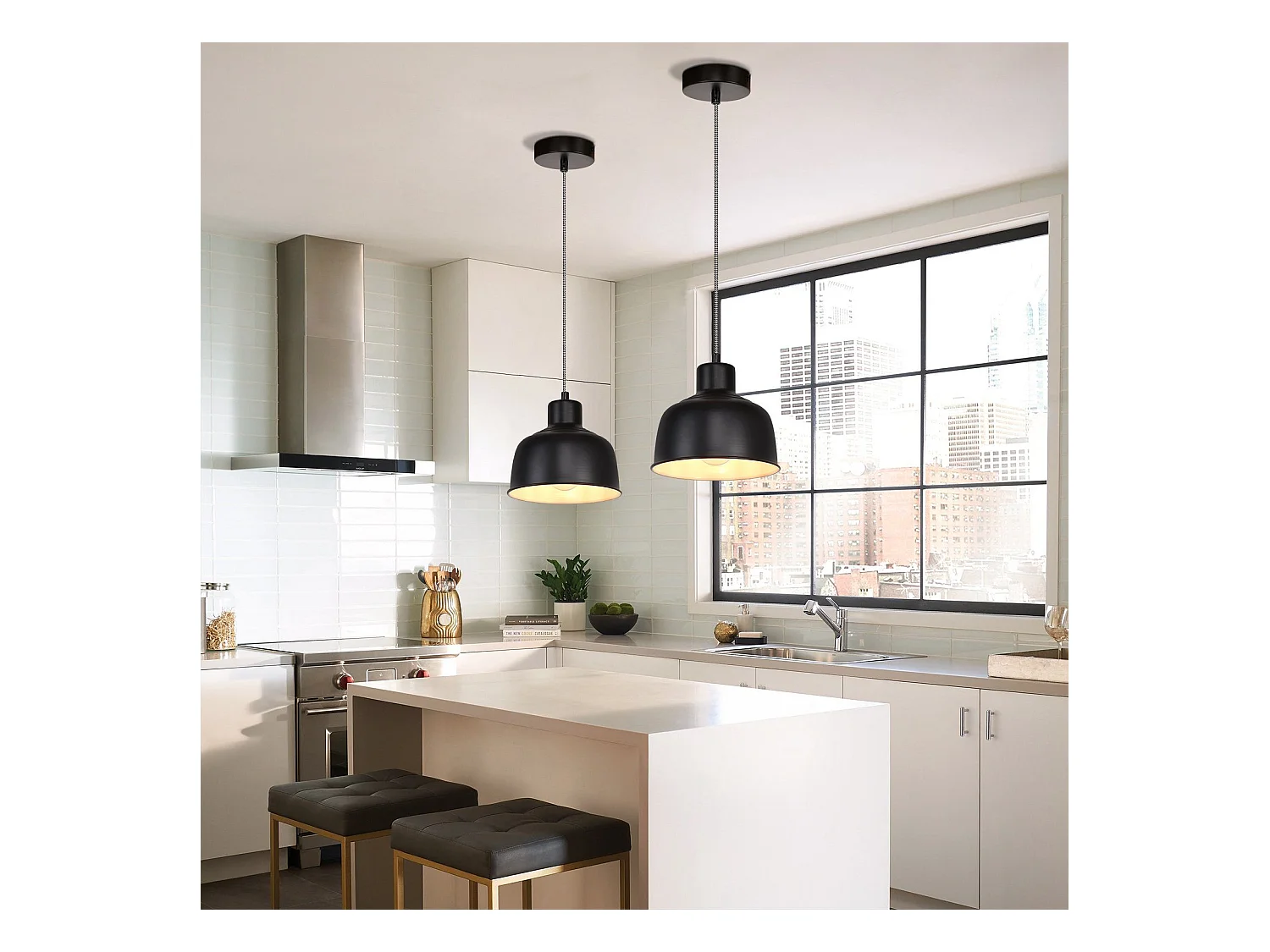NETTLIFE Suspension Métal Noir E27 Diam.170cm Table à Vintage Lampe Industrielle 1 Ampoule pour Salon Salle à Manger Chambre Restaurant Bureau