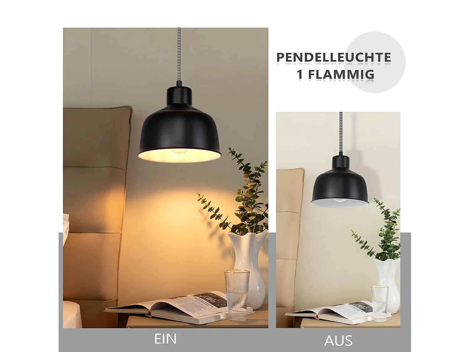 NETTLIFE Suspension Métal Noir E27 Diam.170cm Table à Vintage Lampe Industrielle 1 Ampoule pour Salon Salle à Manger Chambre Restaurant Bureau