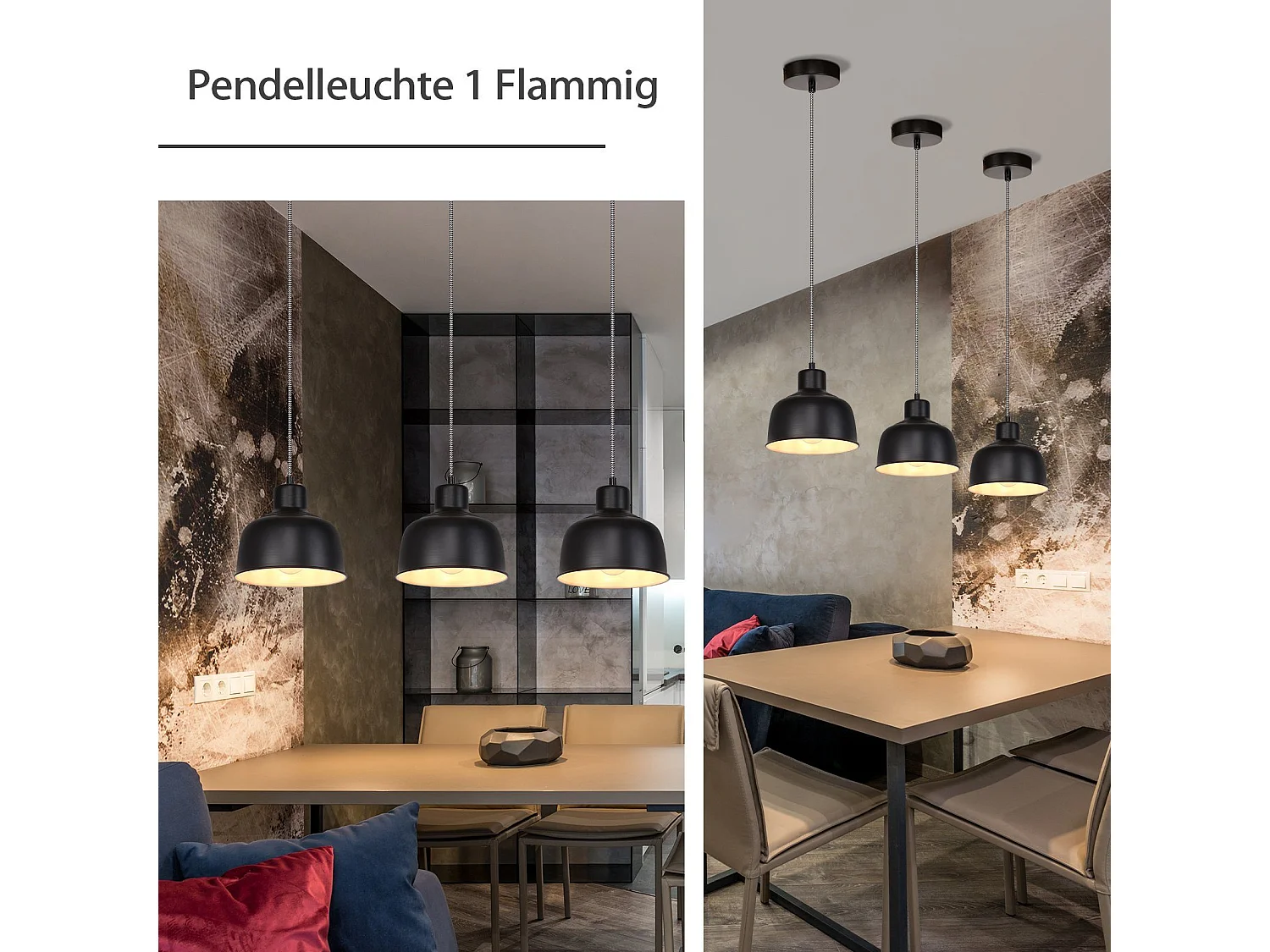 NETTLIFE Suspension Métal Noir E27 Diam.170cm Table à Vintage Lampe Industrielle 1 Ampoule pour Salon Salle à Manger Chambre Restaurant Bureau