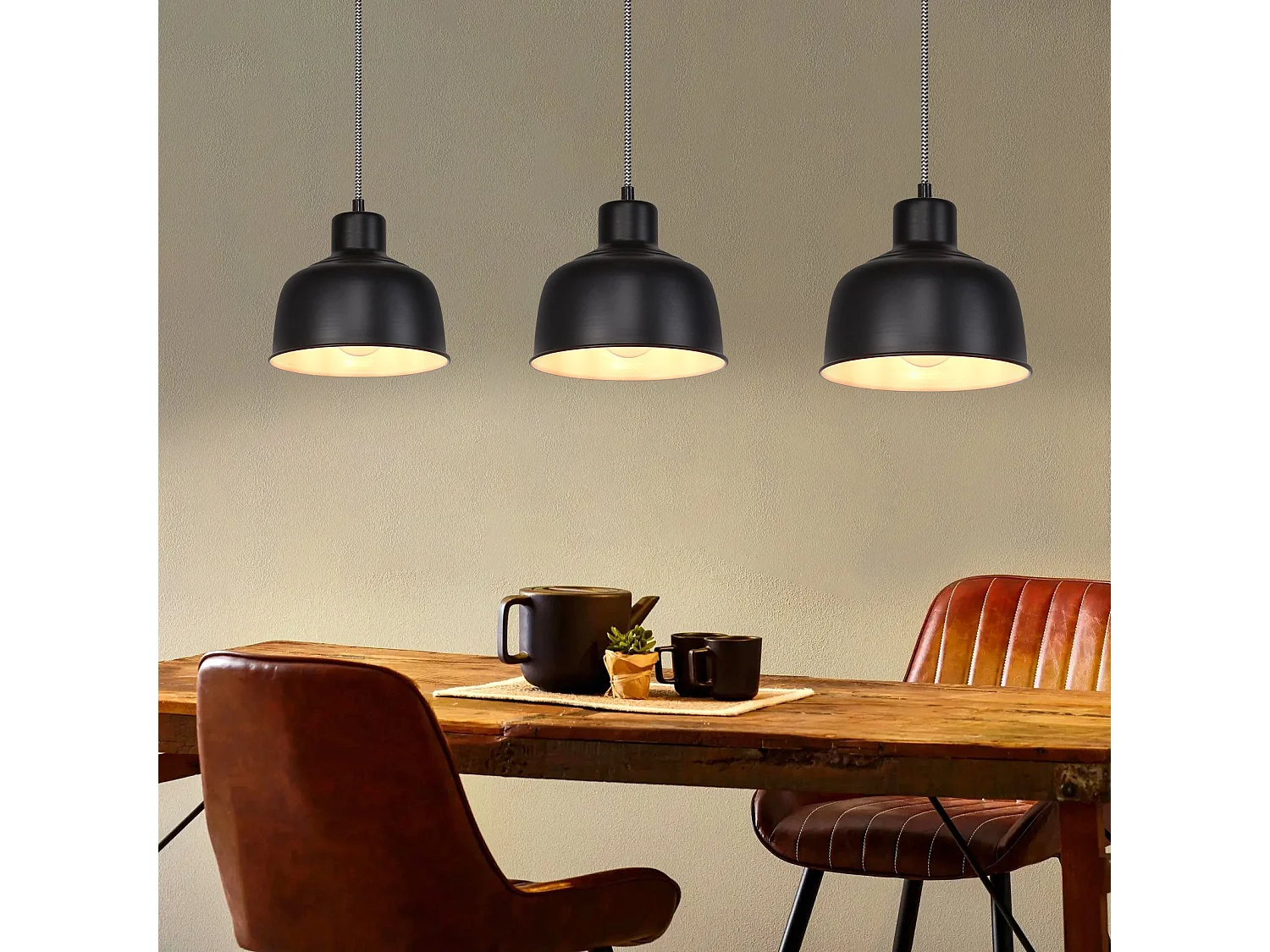 NETTLIFE Suspension Métal Noir E27 Diam.170cm Table à Vintage Lampe Industrielle 1 Ampoule pour Salon Salle à Manger Chambre Restaurant Bureau