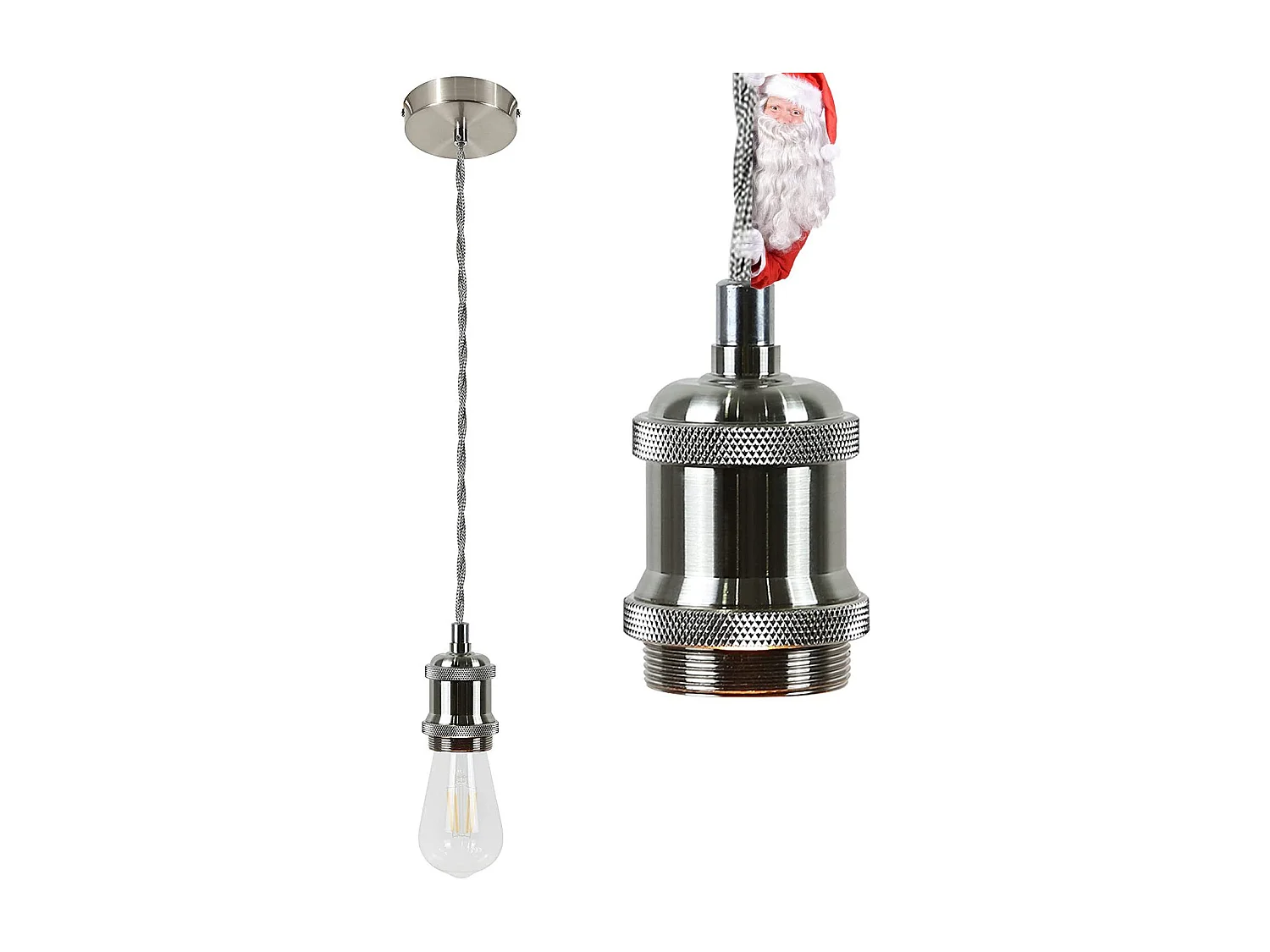 NETTLIFE Srebrna aluminiowa lampa wisząca o średnicy 10 cm E27 Stara lampa z kablem przemysłowym Edison 1,3 M z baldachimem do salonu Jadalnia Bar Pub Piwnica