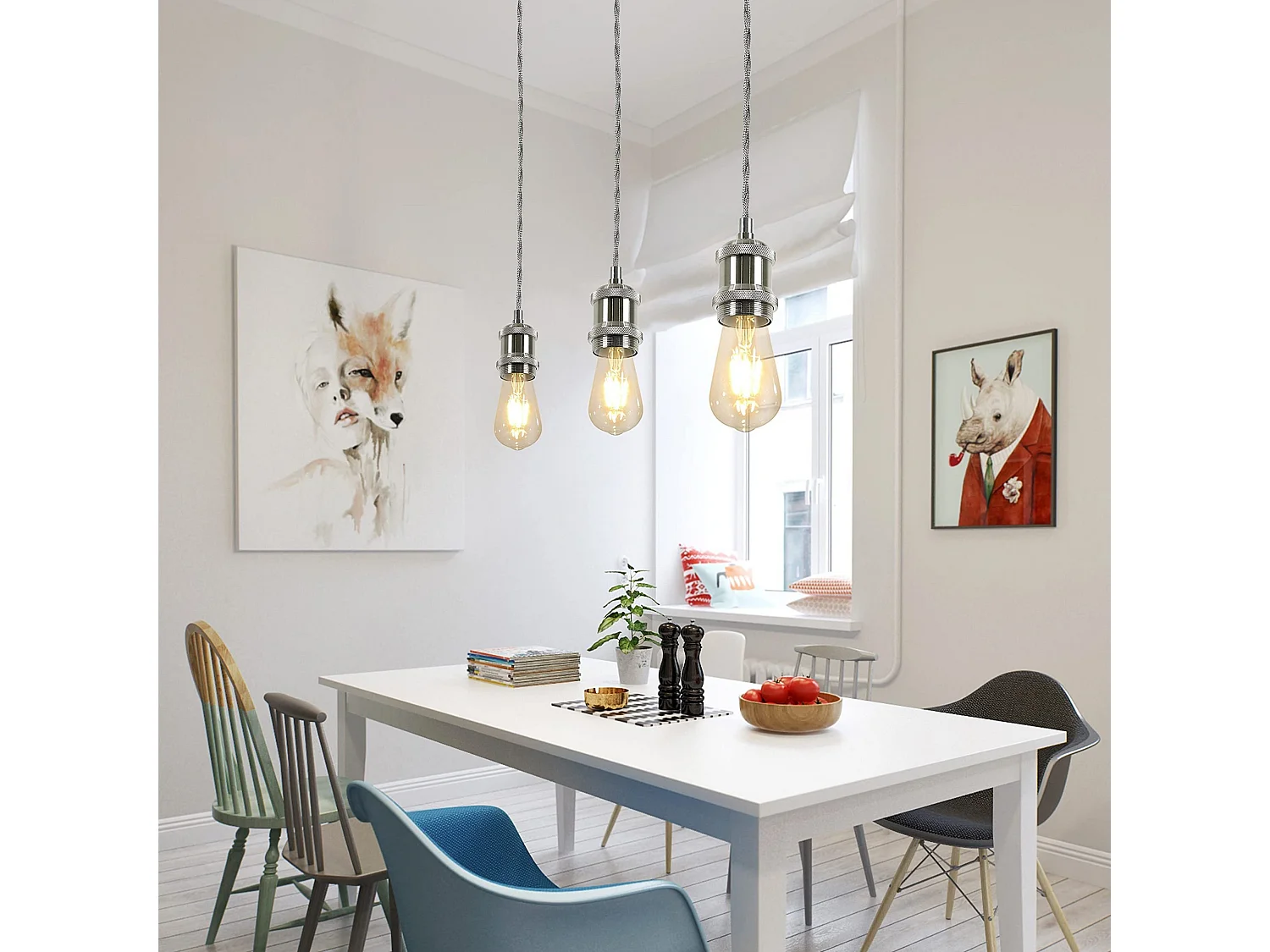 NETTLIFE Srebrna aluminiowa lampa wisząca o średnicy 10 cm E27 Stara lampa z kablem przemysłowym Edison 1,3 M z baldachimem do salonu Jadalnia Bar Pub Piwnica