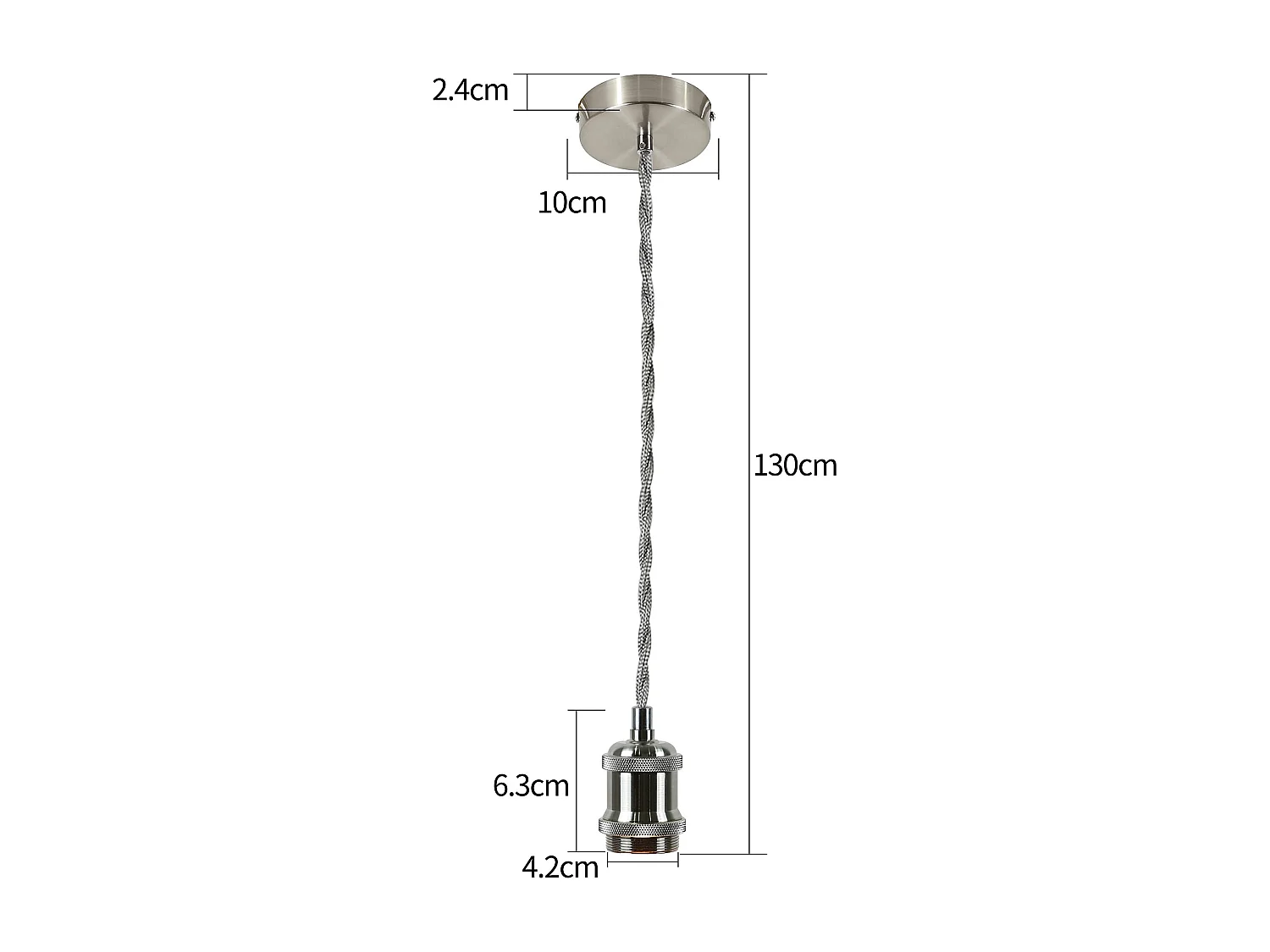 NETTLIFE Srebrna aluminiowa lampa wisząca o średnicy 10 cm E27 Stara lampa z kablem przemysłowym Edison 1,3 M z baldachimem do salonu Jadalnia Bar Pub Piwnica