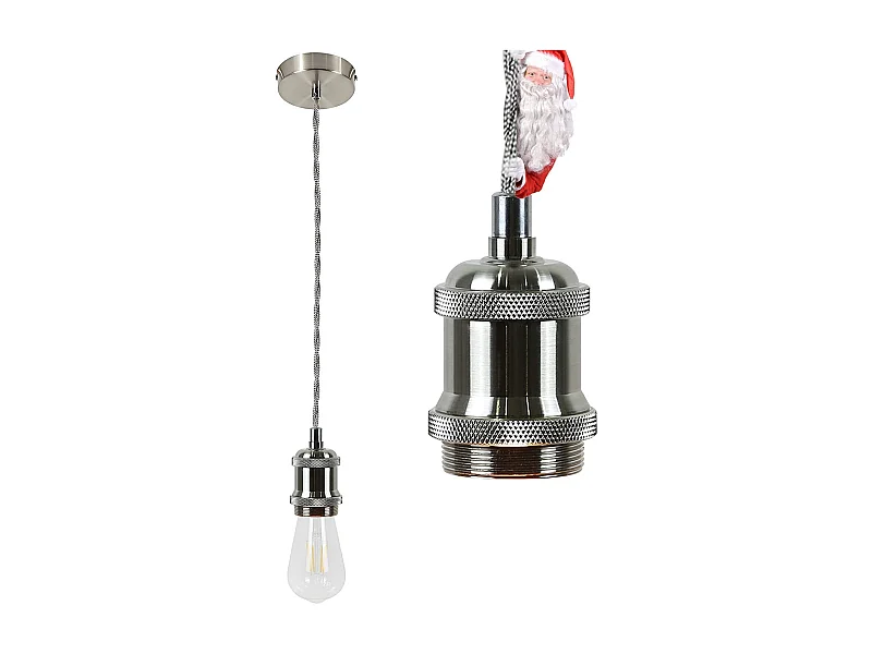 NETTLIFE Srebrna aluminiowa lampa wisząca o średnicy 10 cm E27 Stara lampa z kablem przemysłowym Edison 1,3 M z baldachimem do salonu Jadalnia Bar Pub Piwnica