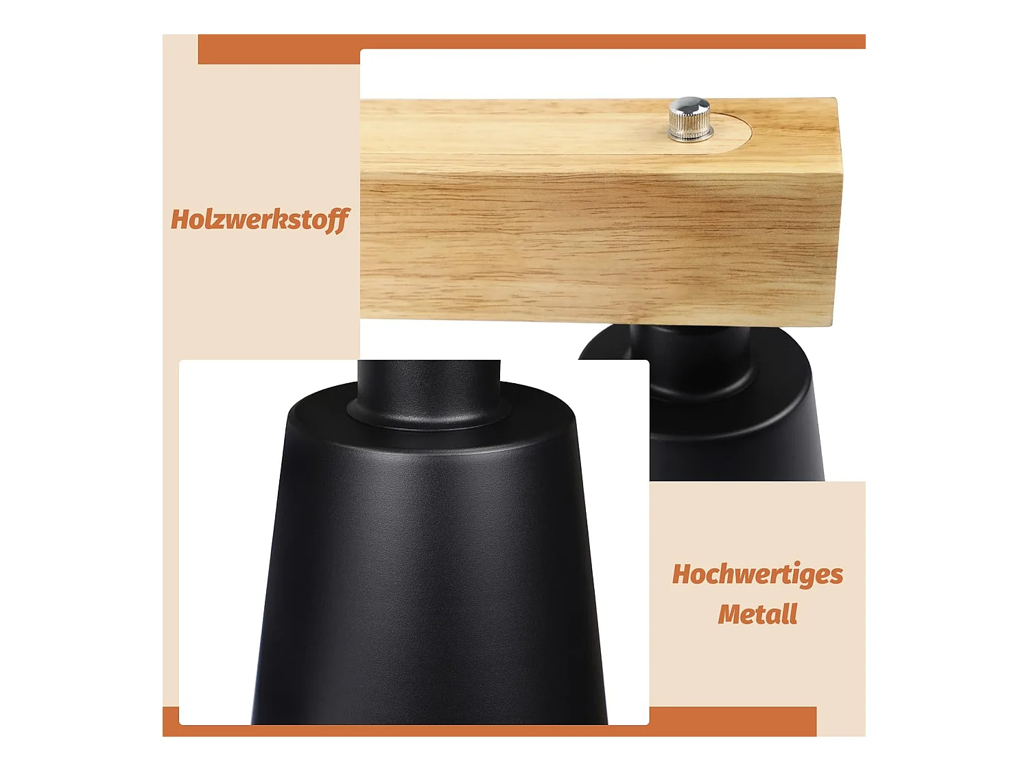 NETTLIFE Suspension 5 Ampoules E27 Noir Diam.102cm Moderne Métal et Bois Lampe de salle à Manger pour Chambre Cuisine Couloir