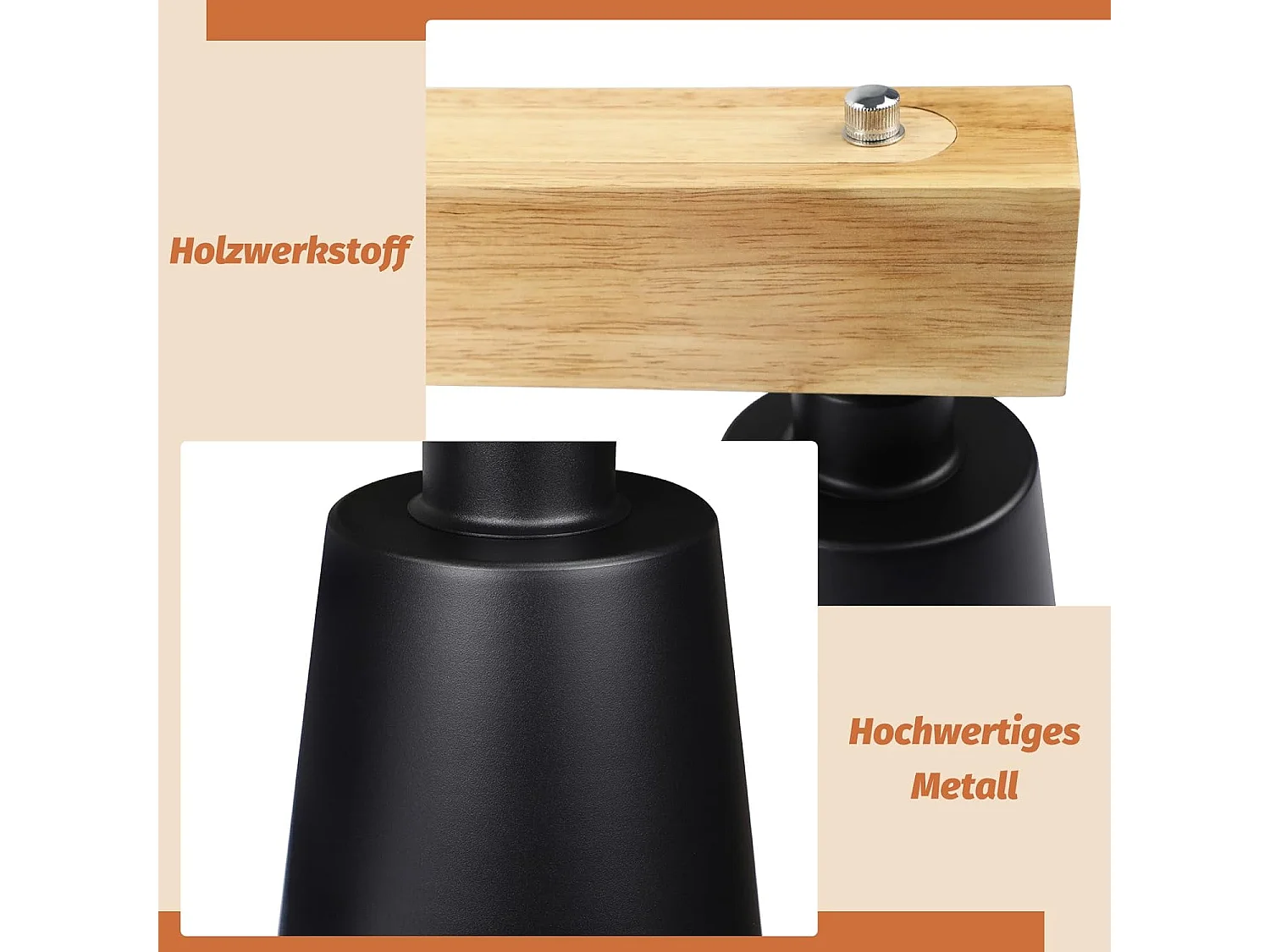 NETTLIFE Suspension 5 Ampoules E27 Noir Diam.102cm Moderne Métal et Bois Lampe de salle à Manger pour Chambre Cuisine Couloir