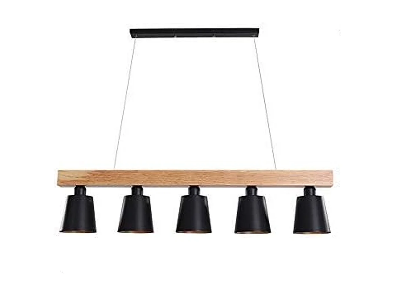 NETTLIFE Suspension 5 Ampoules E27 Noir Diam.102cm Moderne Métal et Bois Lampe de salle à Manger pour Chambre Cuisine Couloir