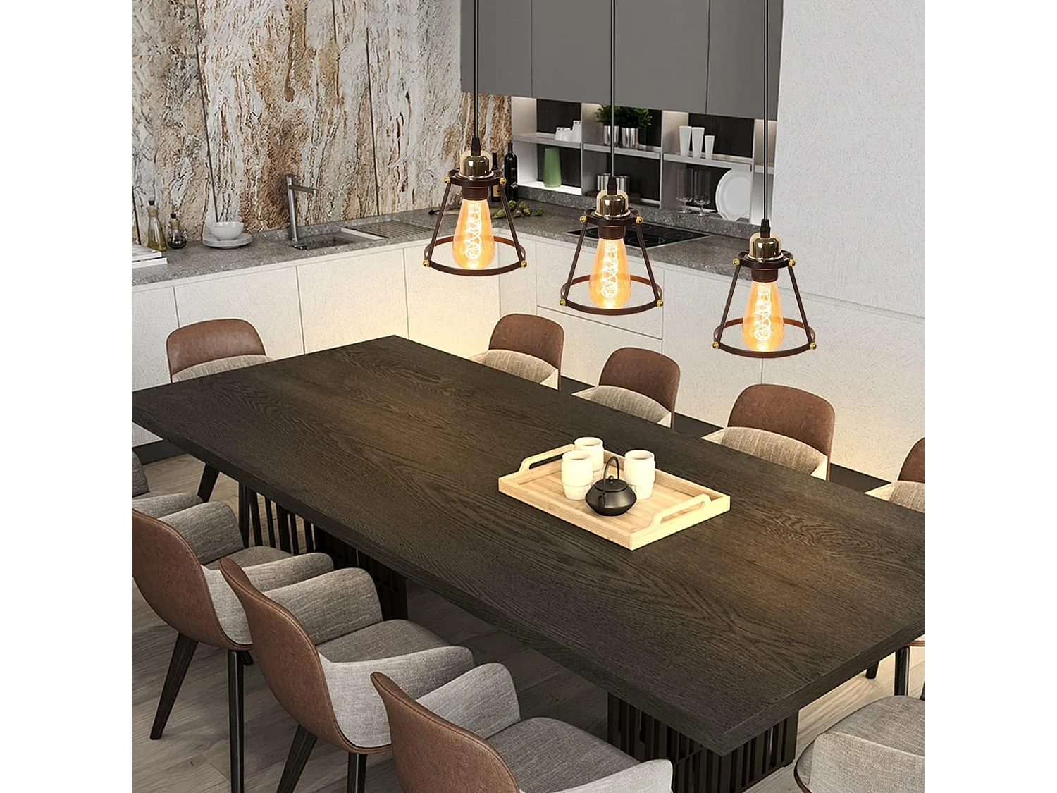 NETTLIFE Lámpara colgante E27 negro Diam.15cm metal vintage para comedor cocina salón restaurante 150cm