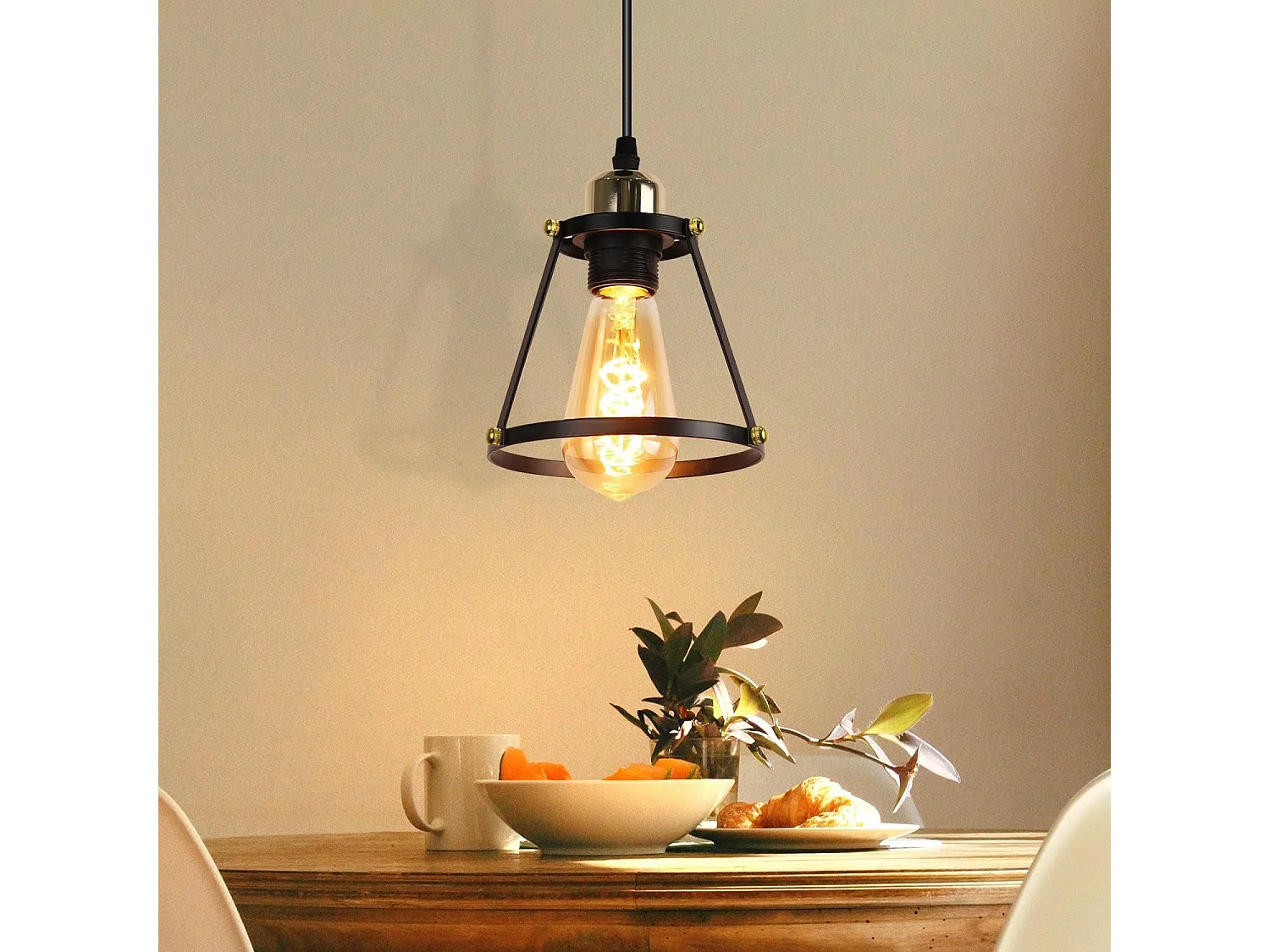 NETTLIFE Suspension E27 noir Diam.15cm vintage métal pour salle à manger cuisine salon restaurant 150cm