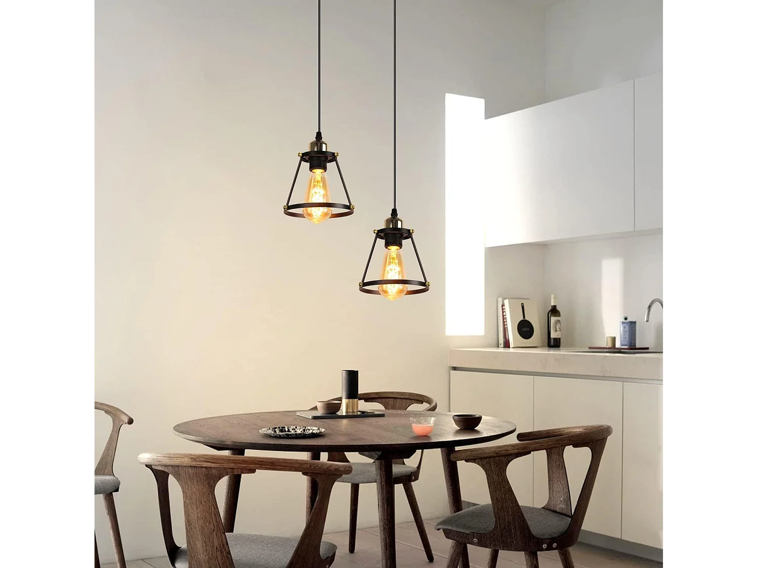 NETTLIFE Suspension E27 noir Diam.15cm vintage métal pour salle à manger cuisine salon restaurant 150cm