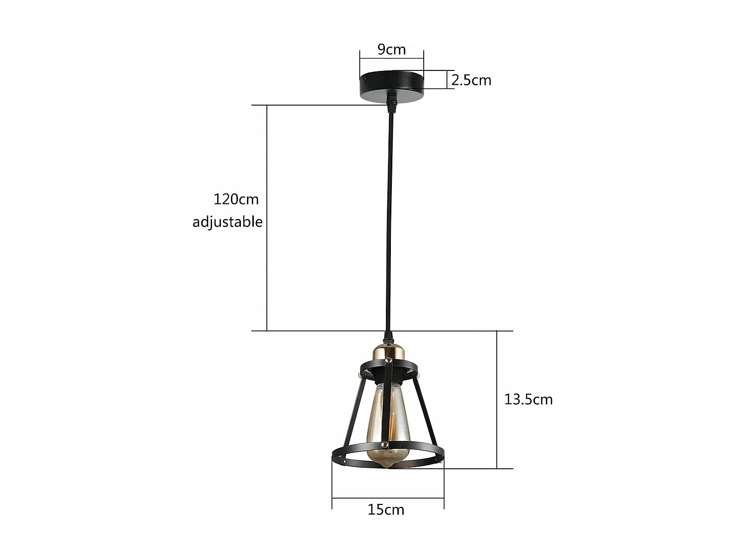 NETTLIFE Suspension E27 noir Diam.15cm vintage métal pour salle à manger cuisine salon restaurant 150cm