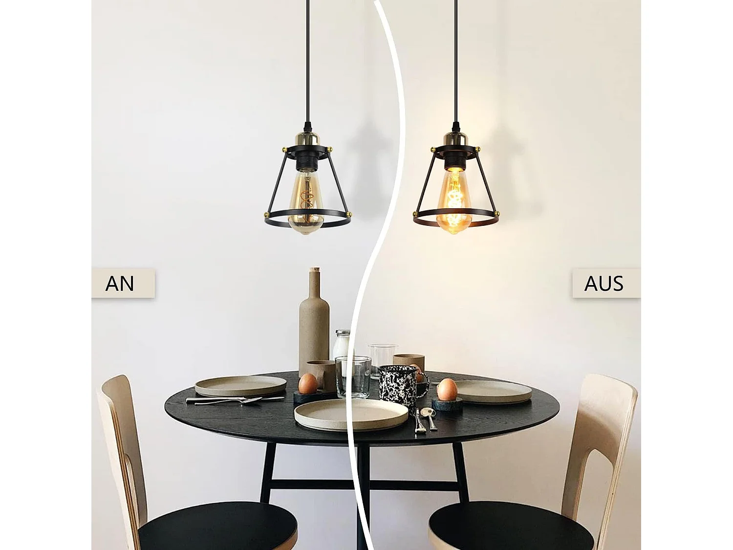 NETTLIFE Suspension E27 noir Diam.15cm vintage métal pour salle à manger cuisine salon restaurant 150cm