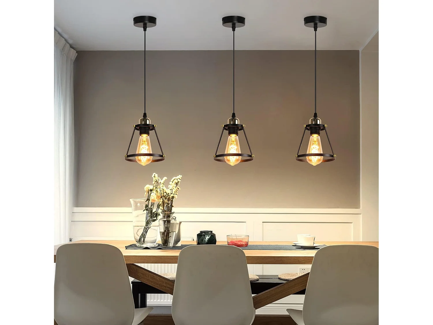 NETTLIFE Suspension E27 noir Diam.15cm vintage métal pour salle à manger cuisine salon restaurant 150cm