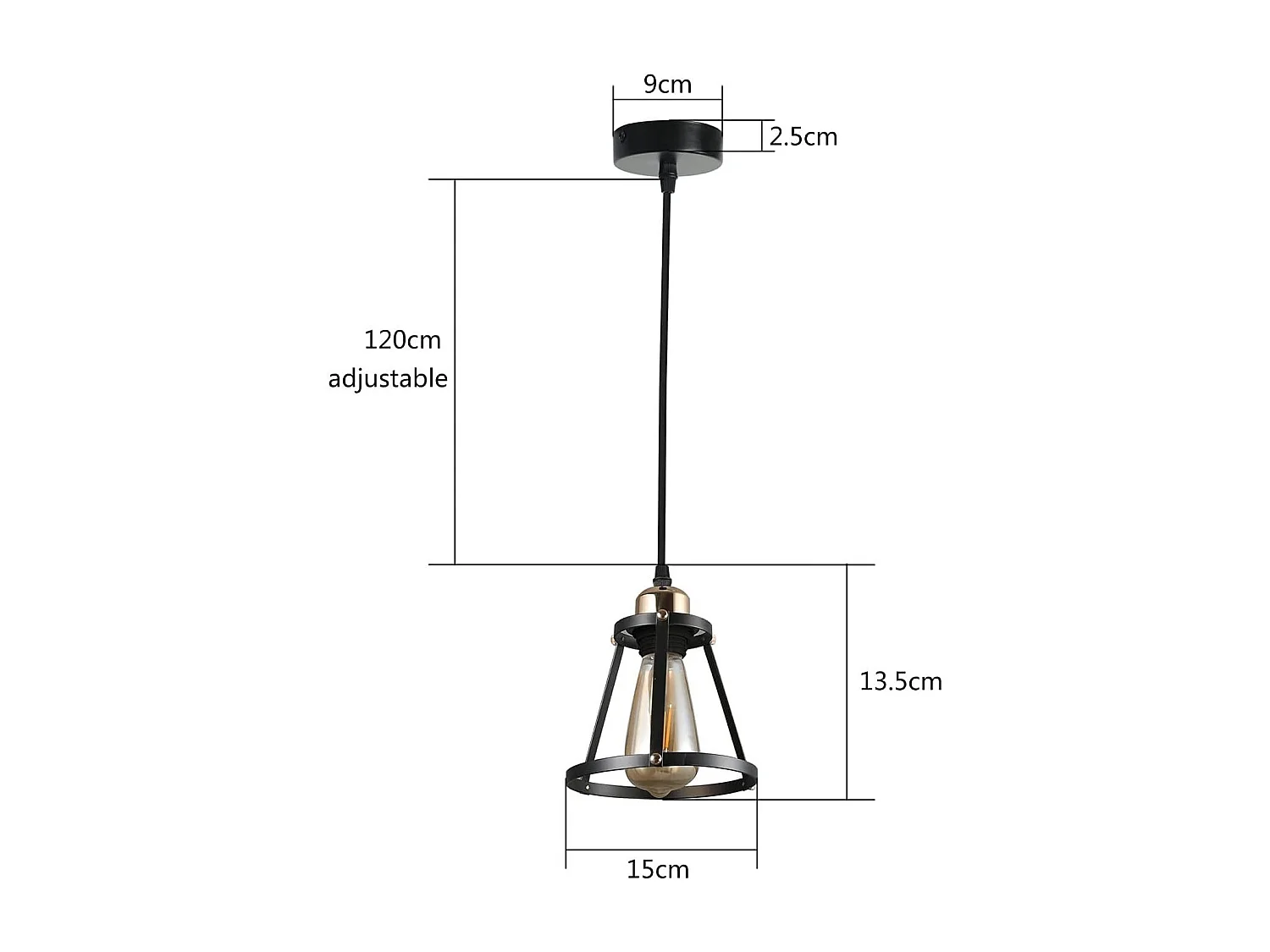 NETTLIFE Suspension E27 noir Diam.15cm vintage métal pour salle à manger cuisine salon restaurant 150cm