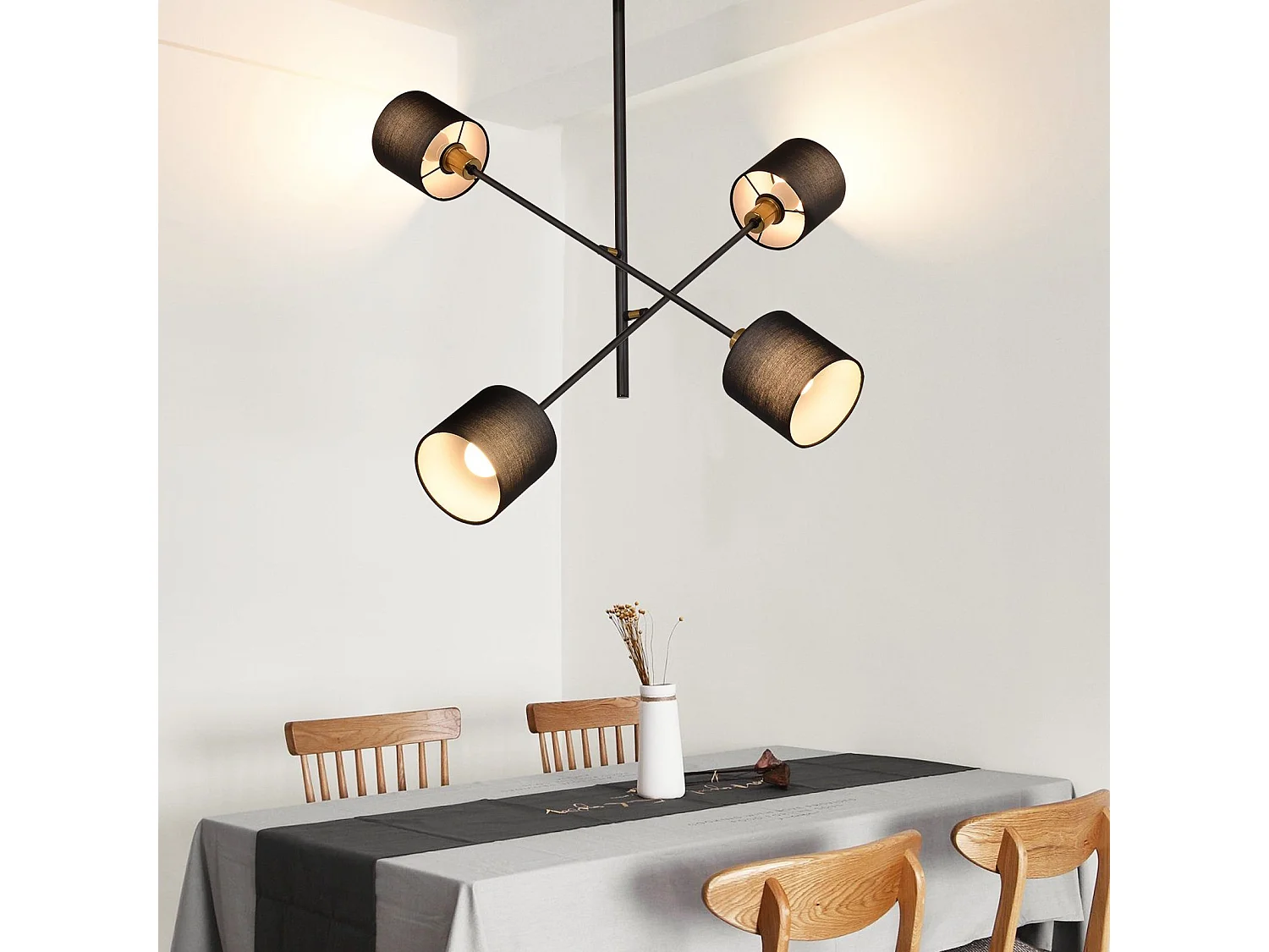 NETTLIFE Czarna metalowa lampa wisząca E14 Max. 25W średnica. 85cm 4 żarówki abażur salon jadalnia lampa Vintage lampa sufitowa lampa kuchenna dla