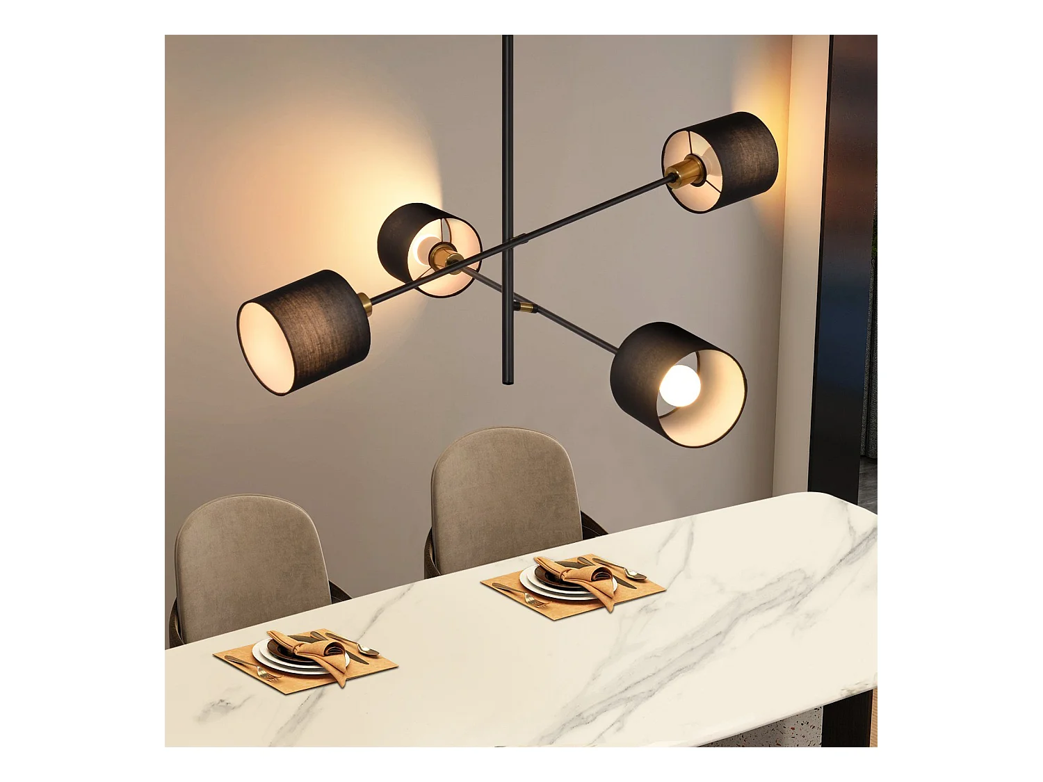 NETTLIFE Suspension Métal Noir E14 Max. 25W Diam. 85 cm 4 Ampoules Abat-Jour Salon Lampe de Salle à Manger Vintage Plafonnier Lampe de Cuisine pour