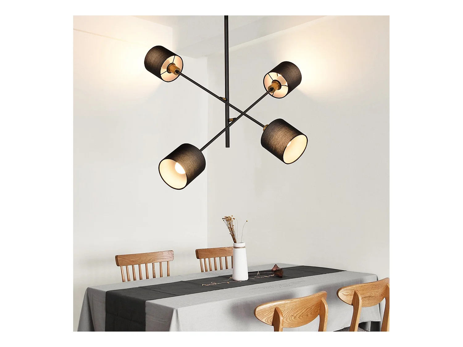 NETTLIFE Suspension Métal Noir E14 Max. 25W Diam. 85 cm 4 Ampoules Abat-Jour Salon Lampe de Salle à Manger Vintage Plafonnier Lampe de Cuisine pour