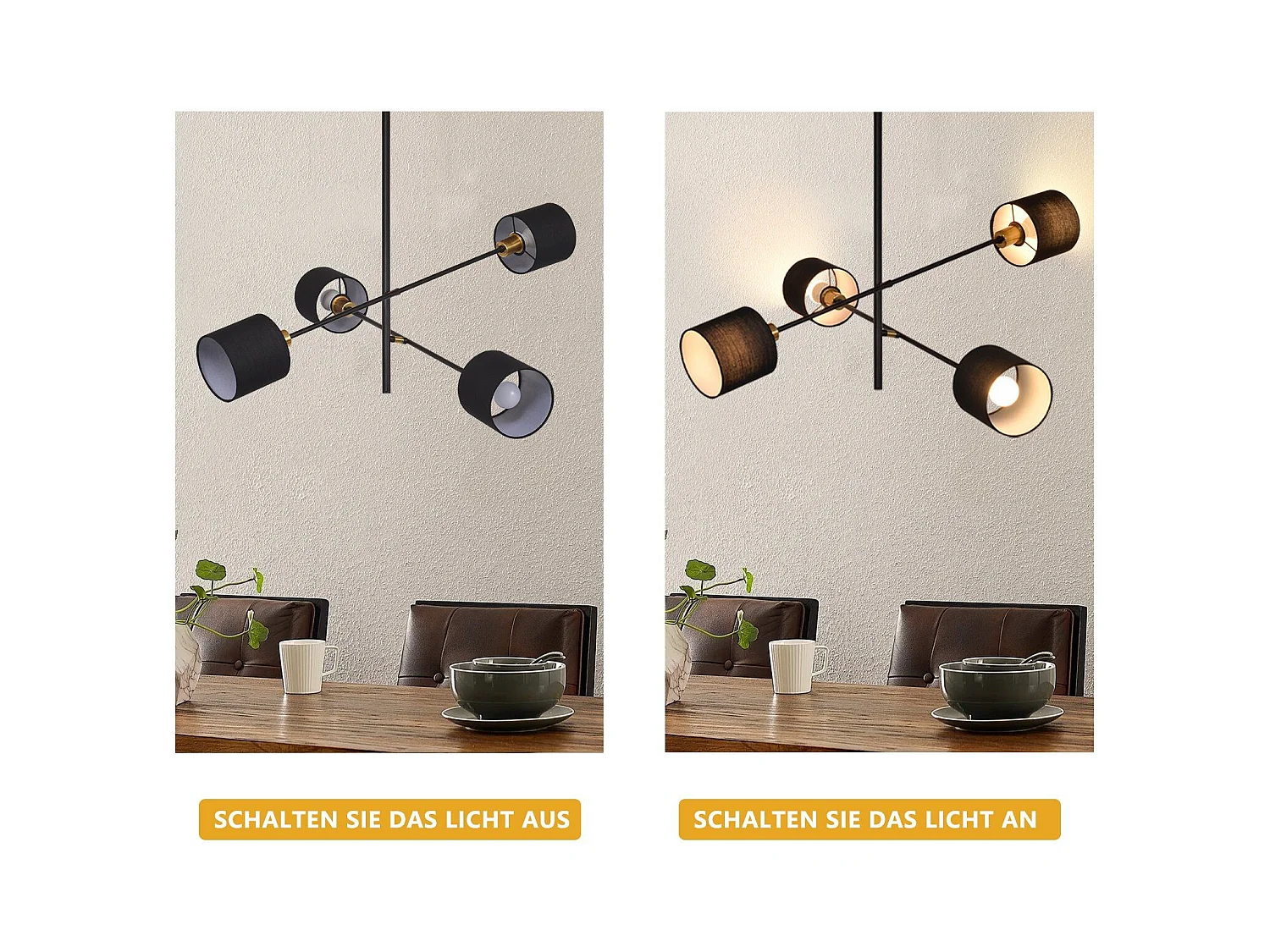 NETTLIFE Suspension Métal Noir E14 Max. 25W Diam. 85 cm 4 Ampoules Abat-Jour Salon Lampe de Salle à Manger Vintage Plafonnier Lampe de Cuisine pour