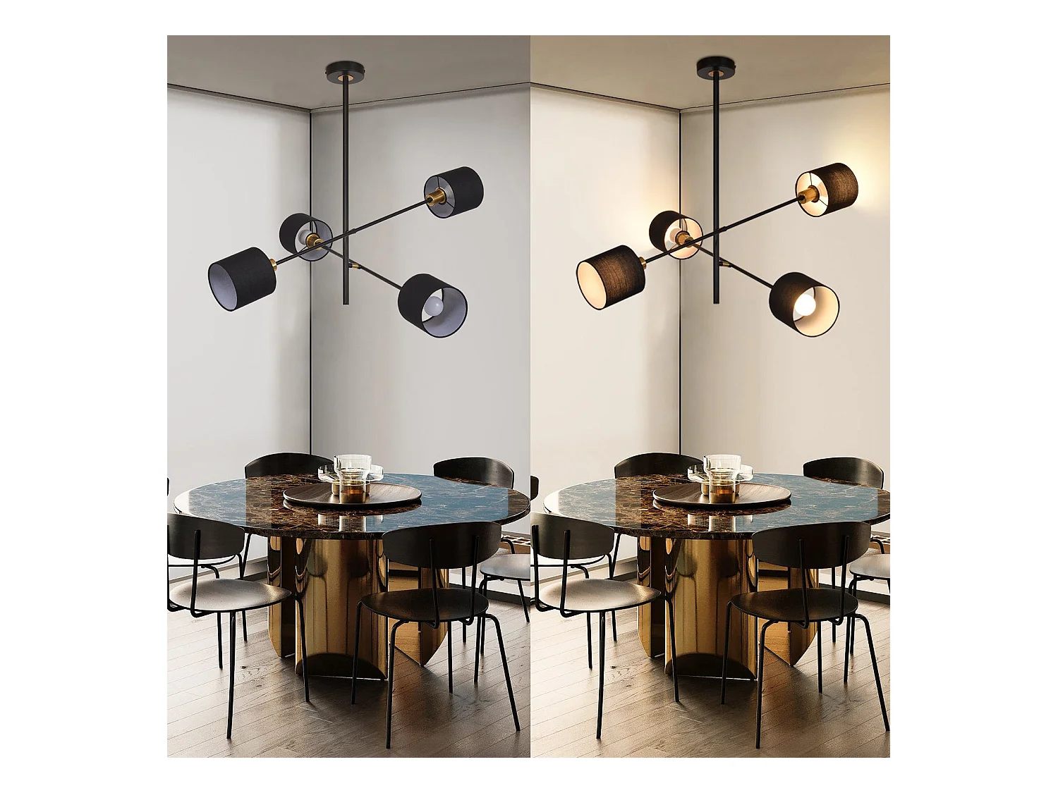 NETTLIFE Suspension Métal Noir E14 Max. 25W Diam. 85 cm 4 Ampoules Abat-Jour Salon Lampe de Salle à Manger Vintage Plafonnier Lampe de Cuisine pour