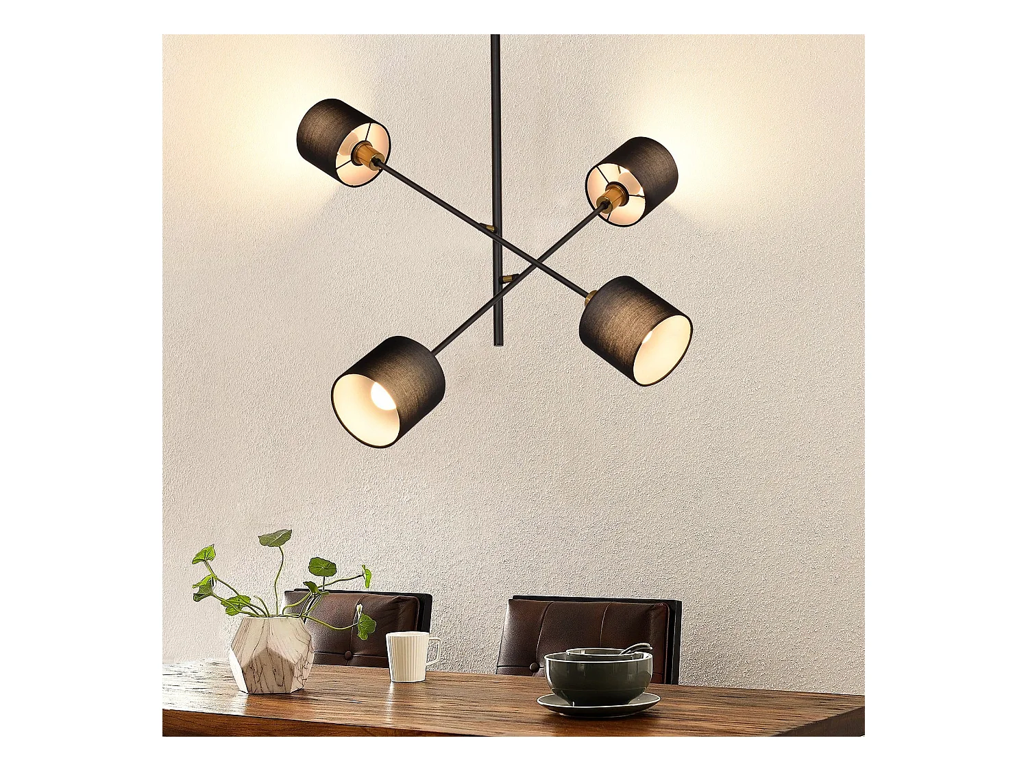 NETTLIFE Suspension Métal Noir E14 Max. 25W Diam. 85 cm 4 Ampoules Abat-Jour Salon Lampe de Salle à Manger Vintage Plafonnier Lampe de Cuisine pour