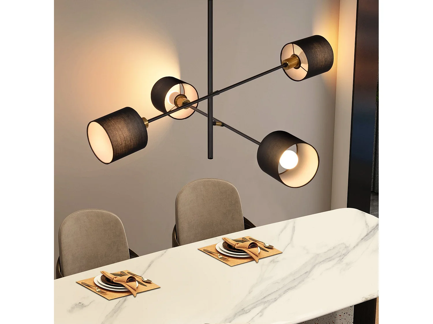 NETTLIFE Suspension Métal Noir E14 Max. 25W Diam. 85 cm 4 Ampoules Abat-Jour Salon Lampe de Salle à Manger Vintage Plafonnier Lampe de Cuisine pour