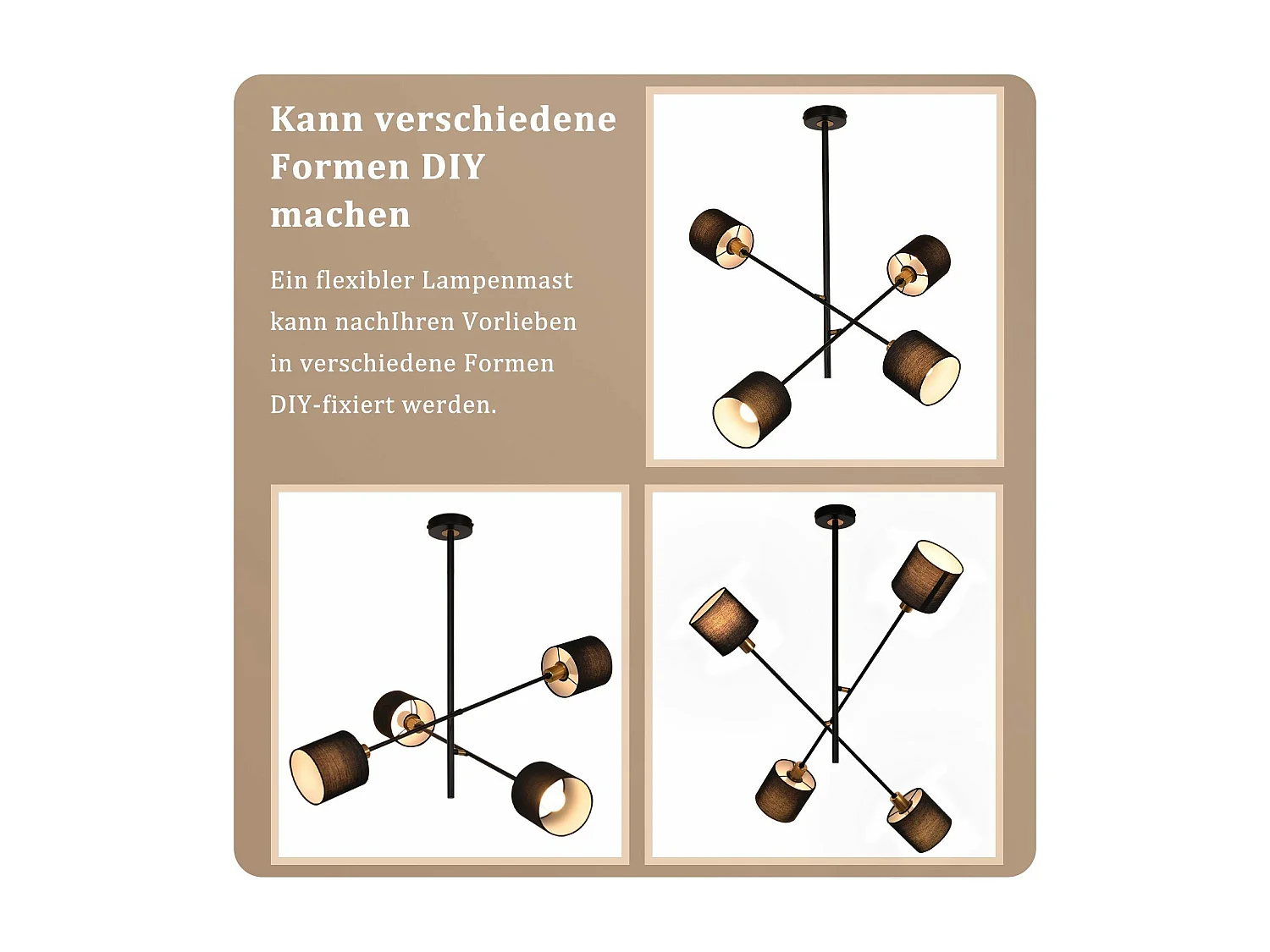 NETTLIFE Suspension Métal Noir E14 Max. 25W Diam. 85 cm 4 Ampoules Abat-Jour Salon Lampe de Salle à Manger Vintage Plafonnier Lampe de Cuisine pour