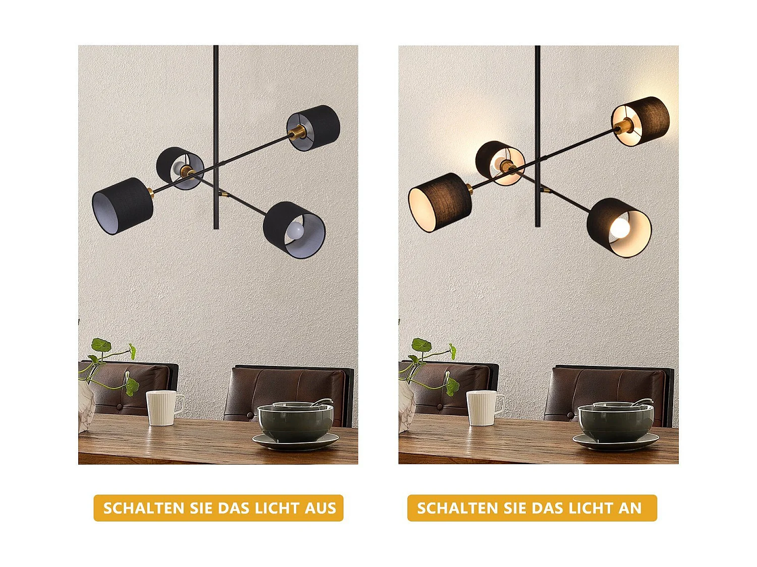 NETTLIFE Suspension Métal Noir E14 Max. 25W Diam. 85 cm 4 Ampoules Abat-Jour Salon Lampe de Salle à Manger Vintage Plafonnier Lampe de Cuisine pour