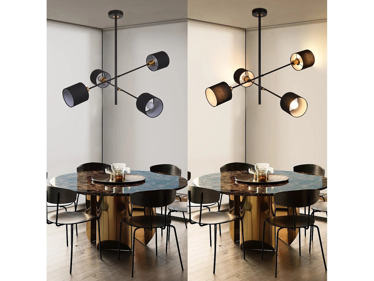 NETTLIFE Suspension Métal Noir E14 Max. 25W Diam. 85 cm 4 Ampoules Abat-Jour Salon Lampe de Salle à Manger Vintage Plafonnier Lampe de Cuisine pour