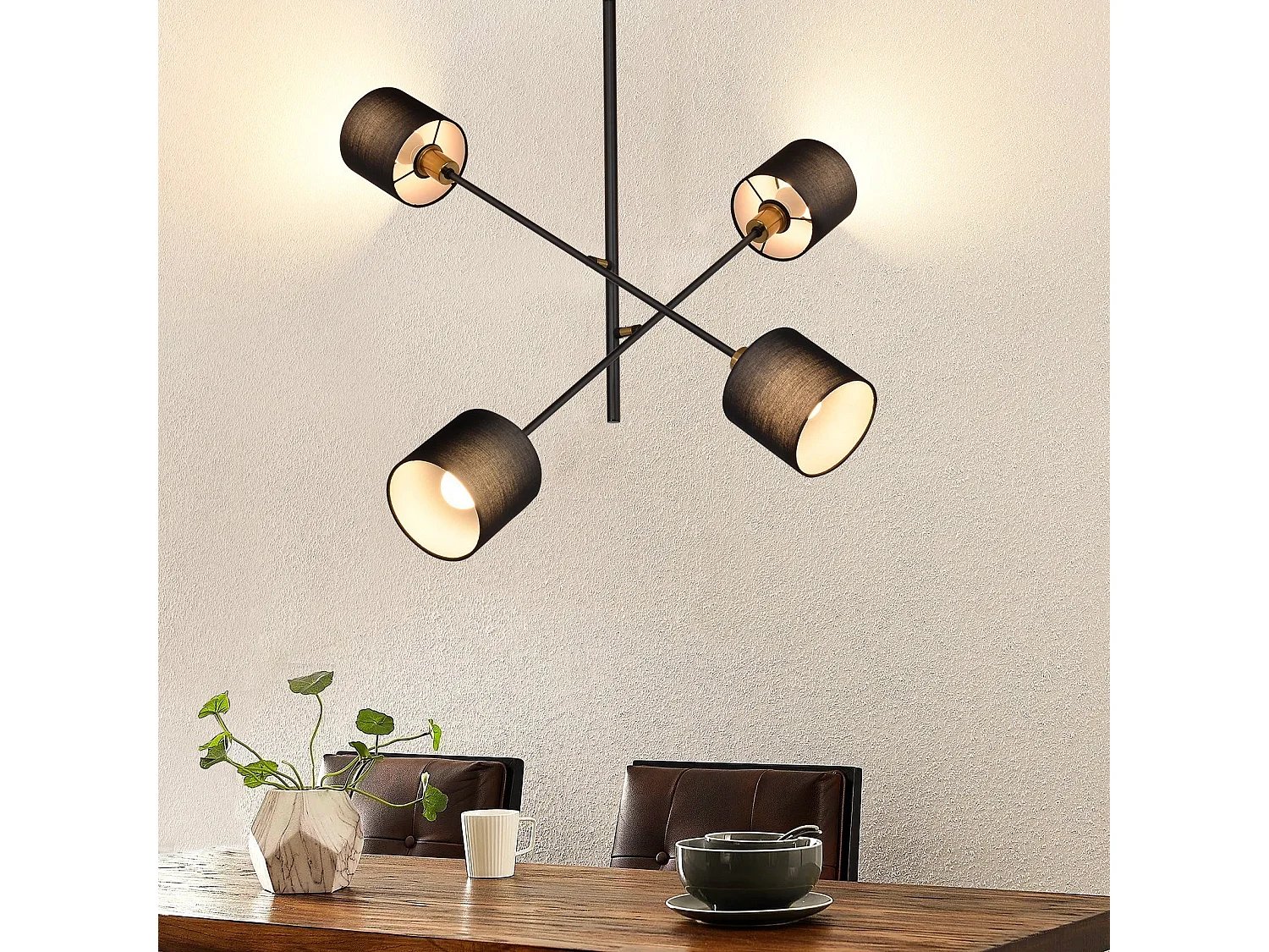 NETTLIFE Suspension Métal Noir E14 Max. 25W Diam. 85 cm 4 Ampoules Abat-Jour Salon Lampe de Salle à Manger Vintage Plafonnier Lampe de Cuisine pour