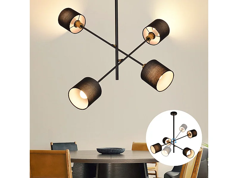 NETTLIFE Suspension Métal Noir E14 Max. 25W Diam. 85 cm 4 Ampoules Abat-Jour Salon Lampe de Salle à Manger Vintage Plafonnier Lampe de Cuisine pour