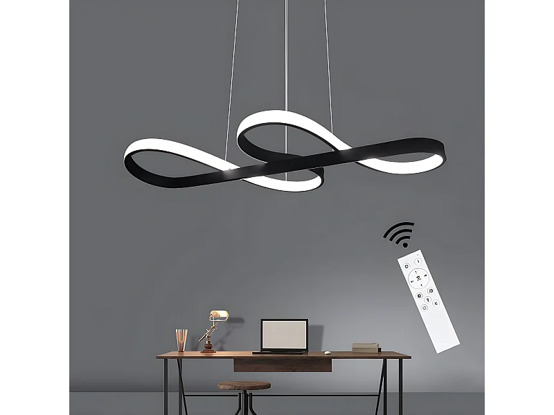 NETTLIFE Suspension LED Silicone Noir Diam.75cm Dimmable avec Télécommande Design Moderne pour Salle à Manger Étude Salon Cuisine Bureau 47W