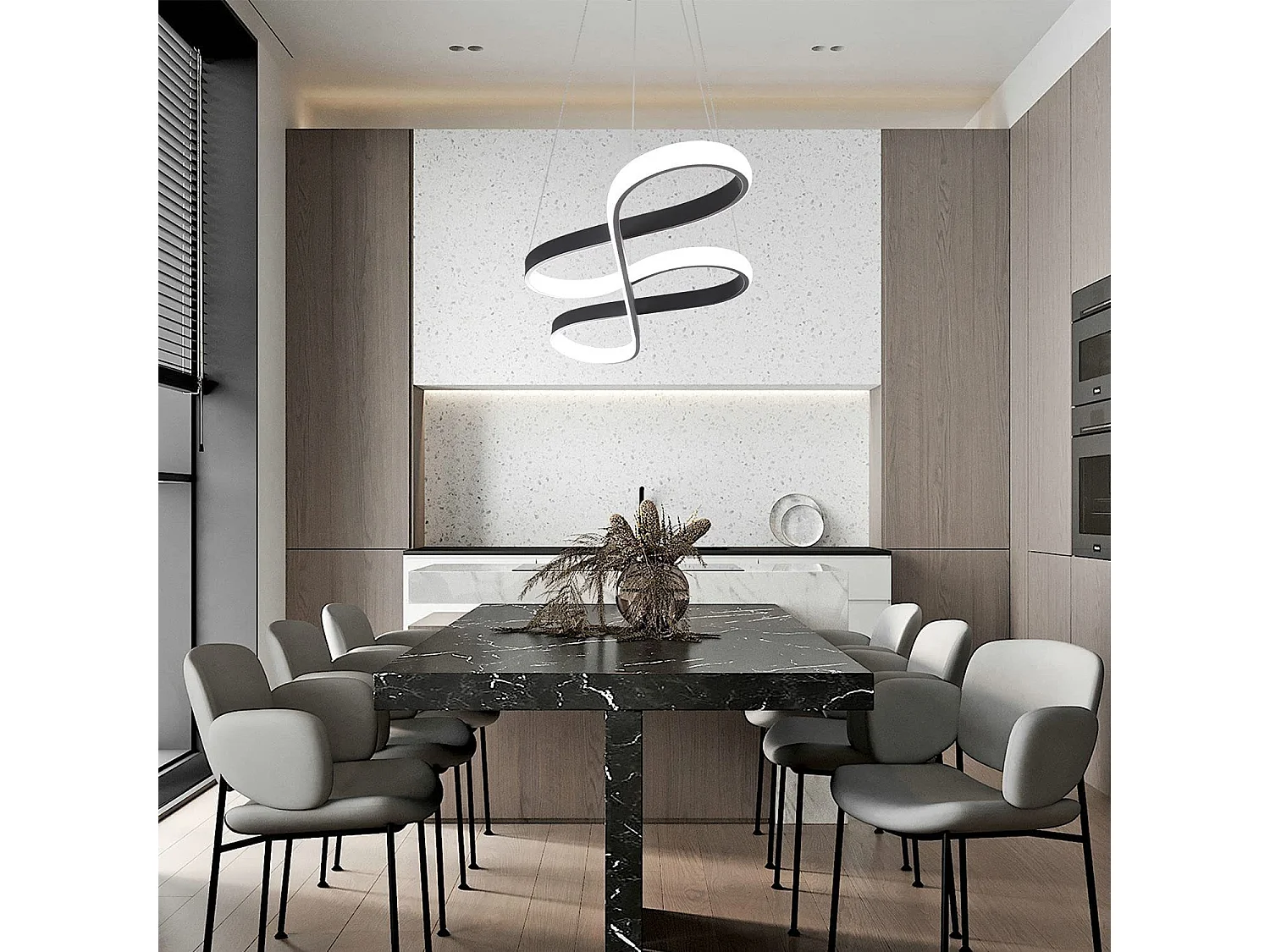 NETTLIFE LED-Pendelleuchte, schwarzes Silikon, Durchmesser 75 cm, dimmbar, mit Fernbedienung, modernes Design