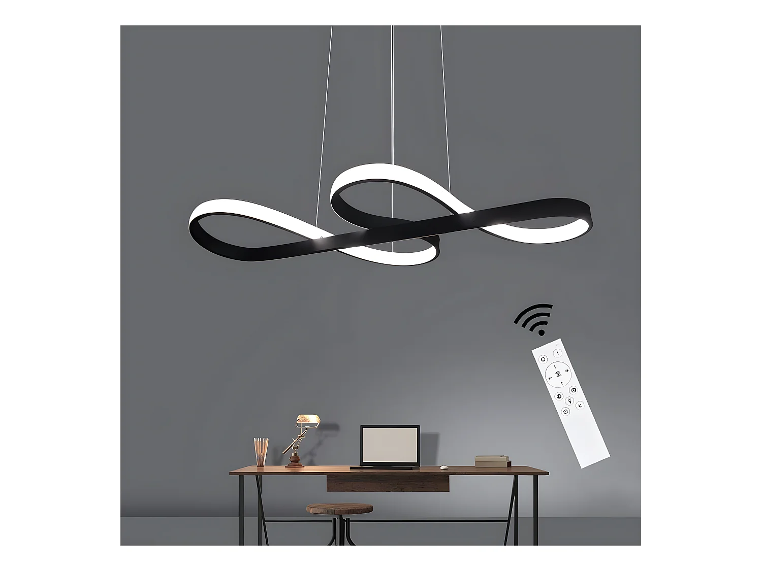 NETTLIFE Suspension LED Silicone Noir Diam.75cm Dimmable avec Télécommande Design Moderne pour Salle à Manger Étude Salon Cuisine Bureau 47W