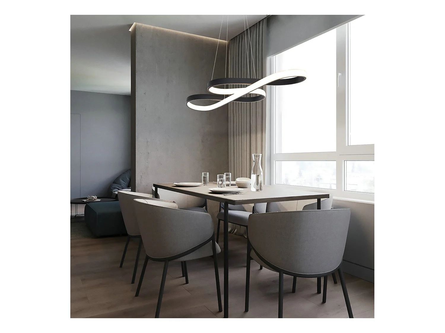 NETTLIFE Lámpara Colgante LED Silicona Negro Diam.75cm Regulable con Mando a Distancia Diseño Moderno para  Estudio Salón Cocina Oficina 47W